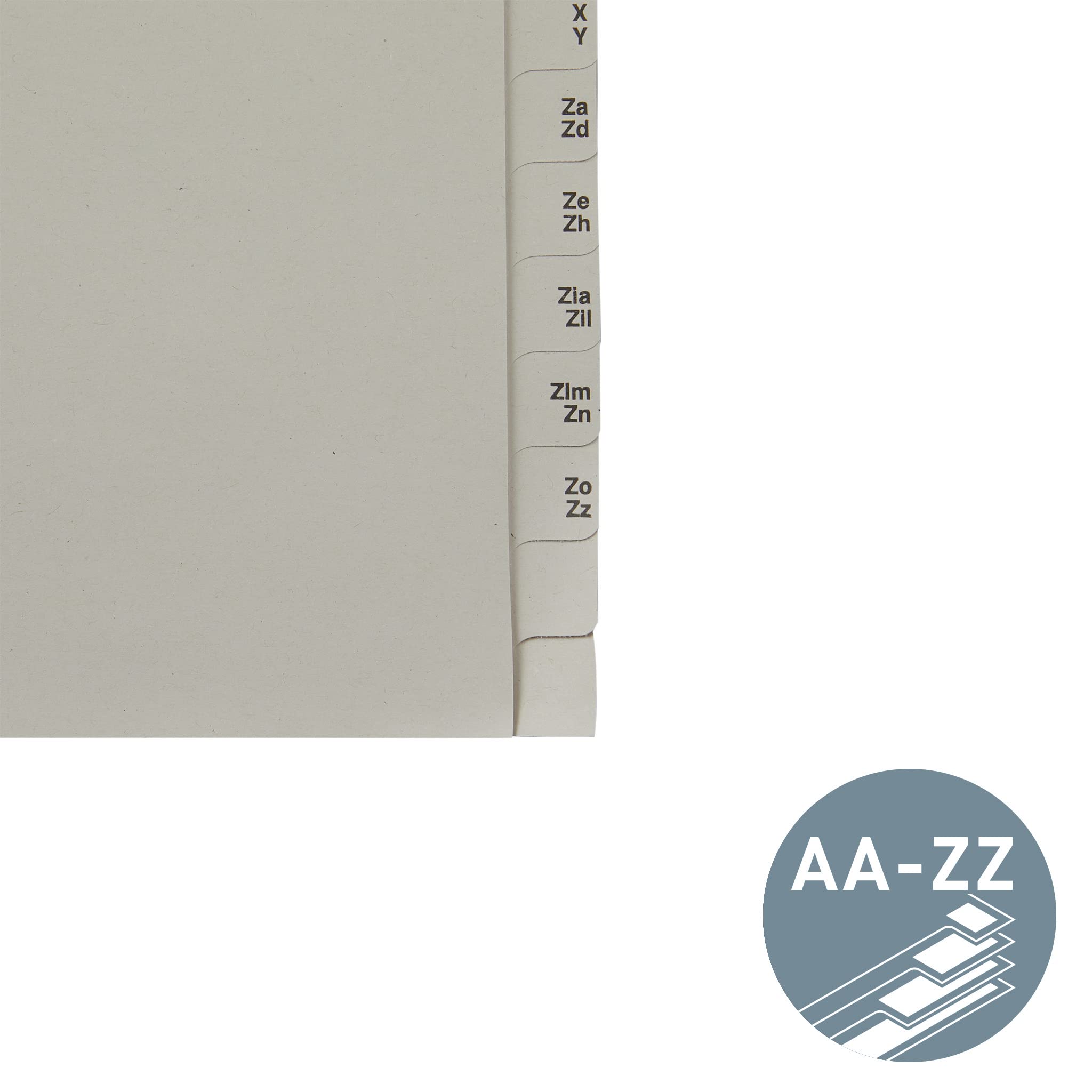 Leitz Register, Trennblätter mit Taben und alphabetischem Aufdruck A-Z für 50 Ordner, Halbe Höhe und Überbreite, Grau, 100% recyceltes Papier, Blauer Engel Siegel, 13500085