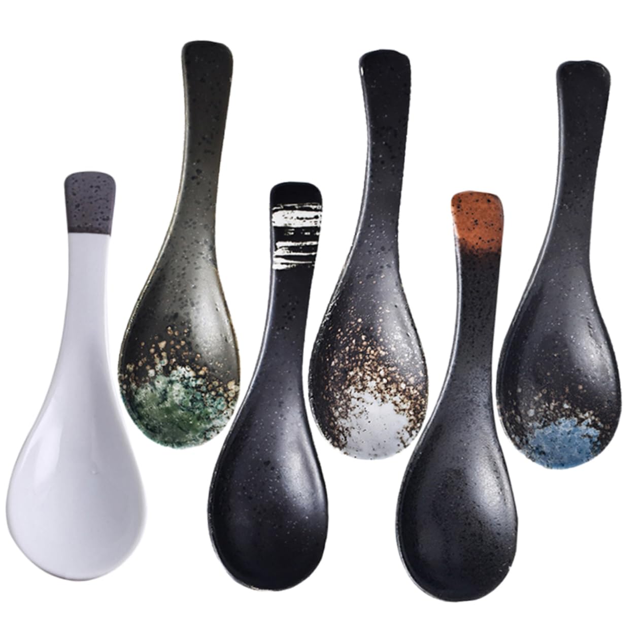Cabilock Ramen Spoons Set of 6 Ceramic Soup Spoons Japanese Design for Soup Honey Porridge