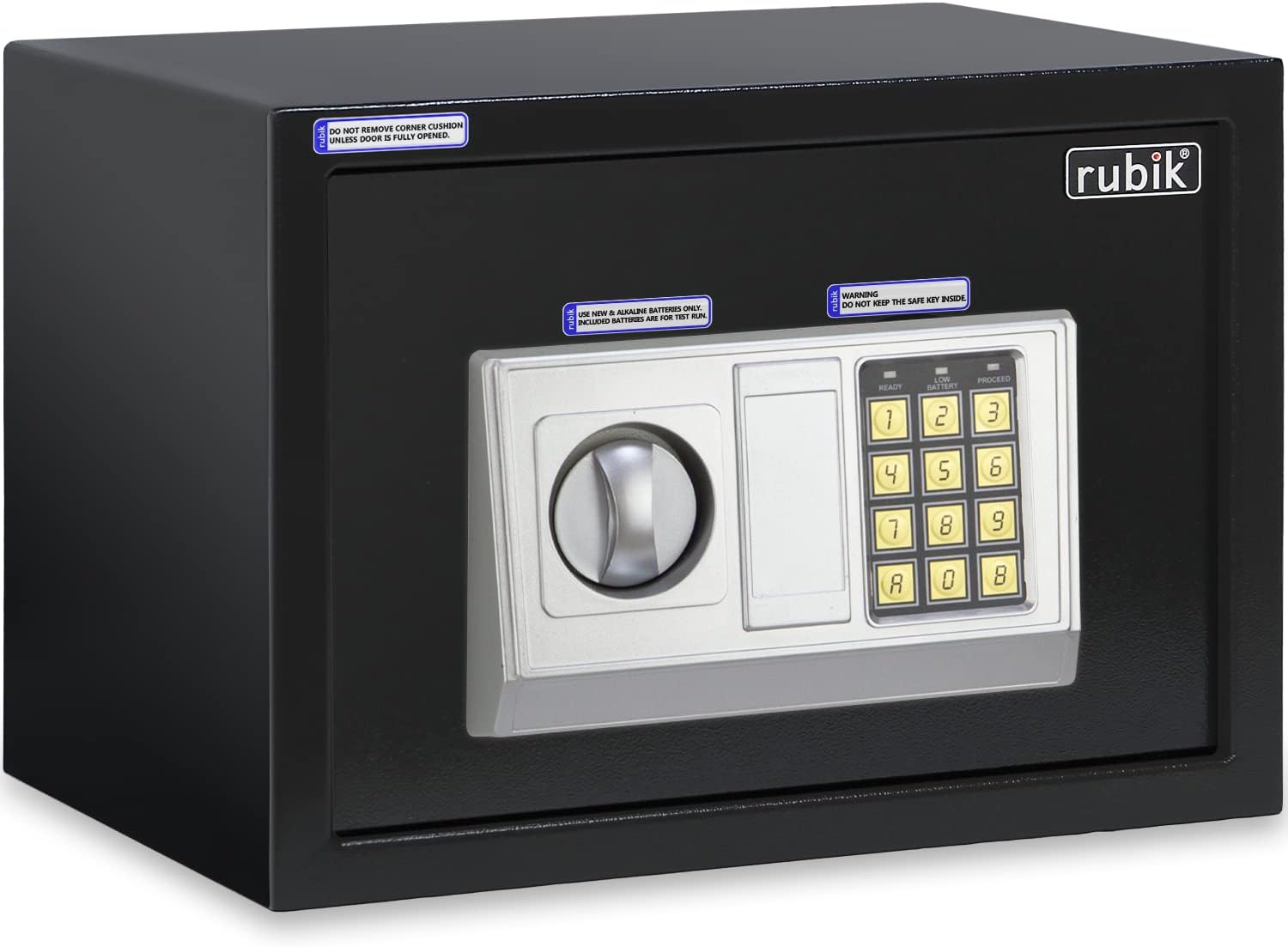 Rubik Digital Safe Box with Key and Password, A4 Document Size Safety Deposit Box For Home Office Shop RB25EA (25x35x25cm) Black