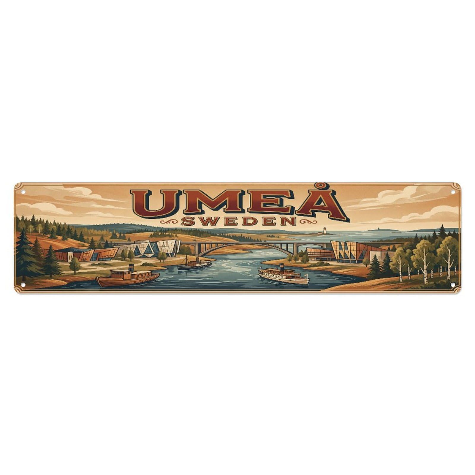 Metal Tin Sign Vintage Travel Sweden Umea