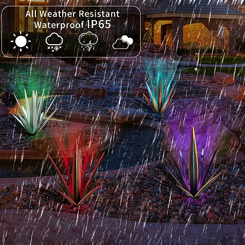 Image of KODIBO Large Metal Agave Plant Outdoor Decor with Solar Light, Mint Green | Artificial Plant with Solar Light, Outdoor-Resistant Metal, Hand-Painted Finish, Tequila Rustic Sculpture, Garden Yard Statue