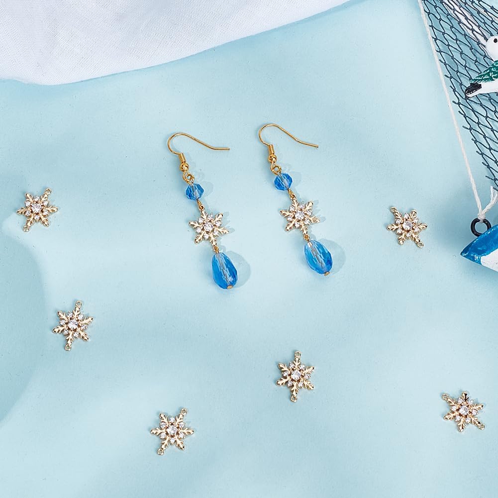 Beebeecraft Snowflake Charms Real 18K Gold Plated Brass Cubic Zirconia Christmas Snow Connector for DIY Bracelet Jewelry Making