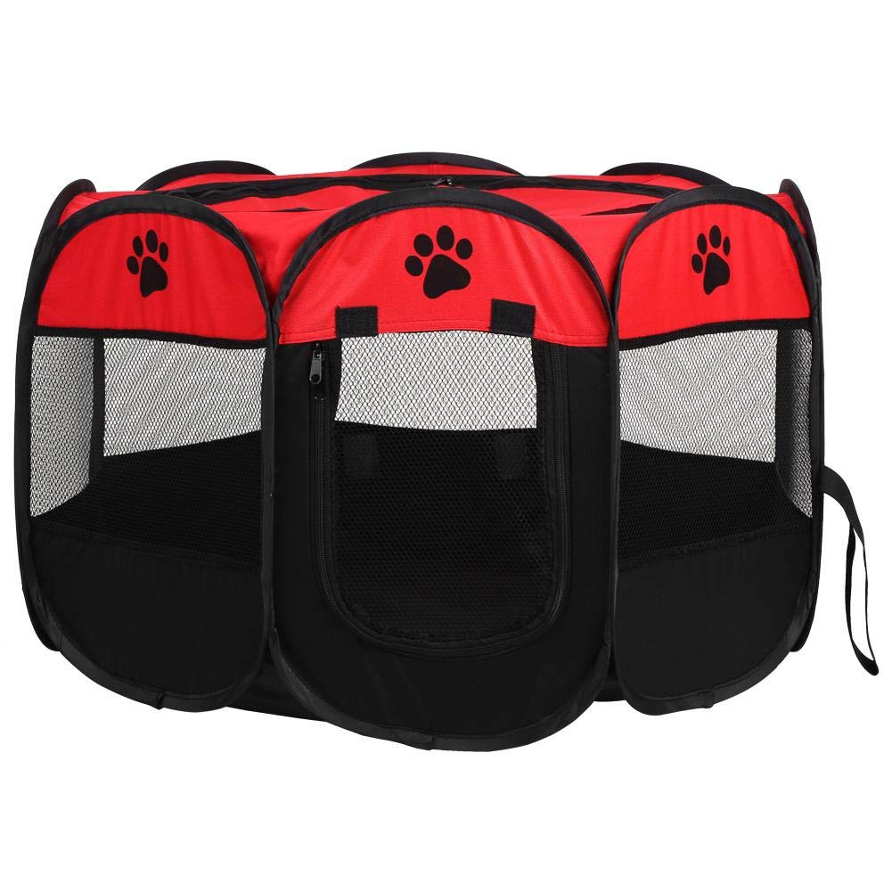 Jaula plegable Oxford para cachorros, rectangular, lavable con puerta, 81 x 45 cm, para conejos y cobayas, color rojo
