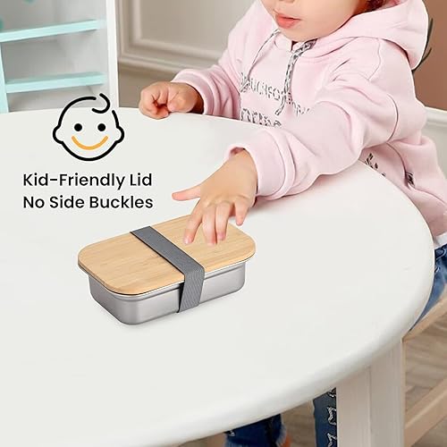Miniatura 2 de Hystun Lonchera de acero inoxidable para niños, caja Bento de 13 onzas para niños, fácil de abrir, apta para lavavajillas, lonchera Bento para