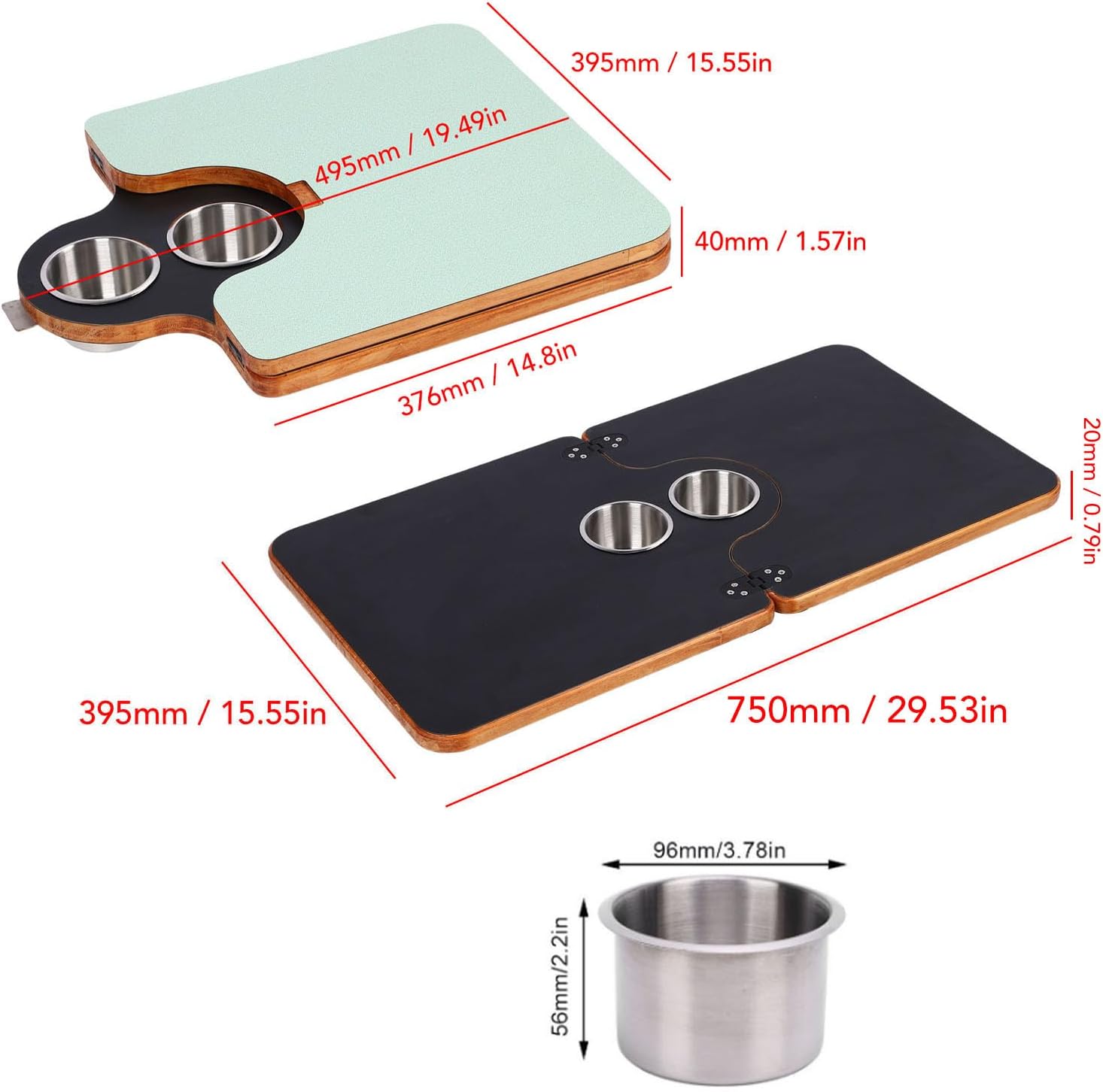 Asixxsix Removable Boat Table, 29.53x15.55 Inch Rectangular RV Table Top Replacement with 2 Cup Holders, Folding Boat Table Top Panel for Marine Trailer Yacht Deck Dining Work