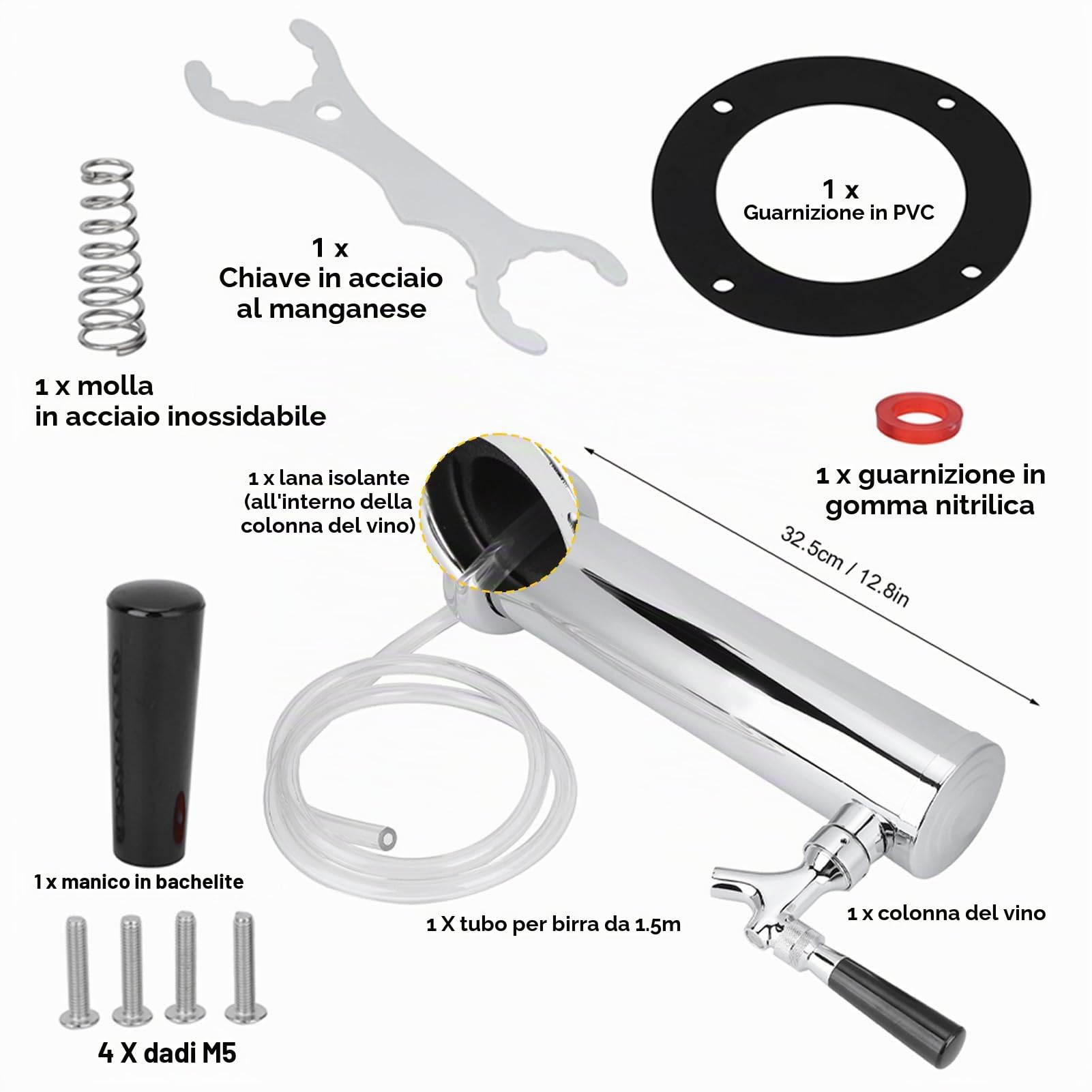 Spillatore per Birra alla Spina con Rubinetto Singolo, Dispenser Torre Birra per Fusti in Acciaio Inox per Birra Fatta in Casa, Dispenser per la Birra Succo di Bevanda