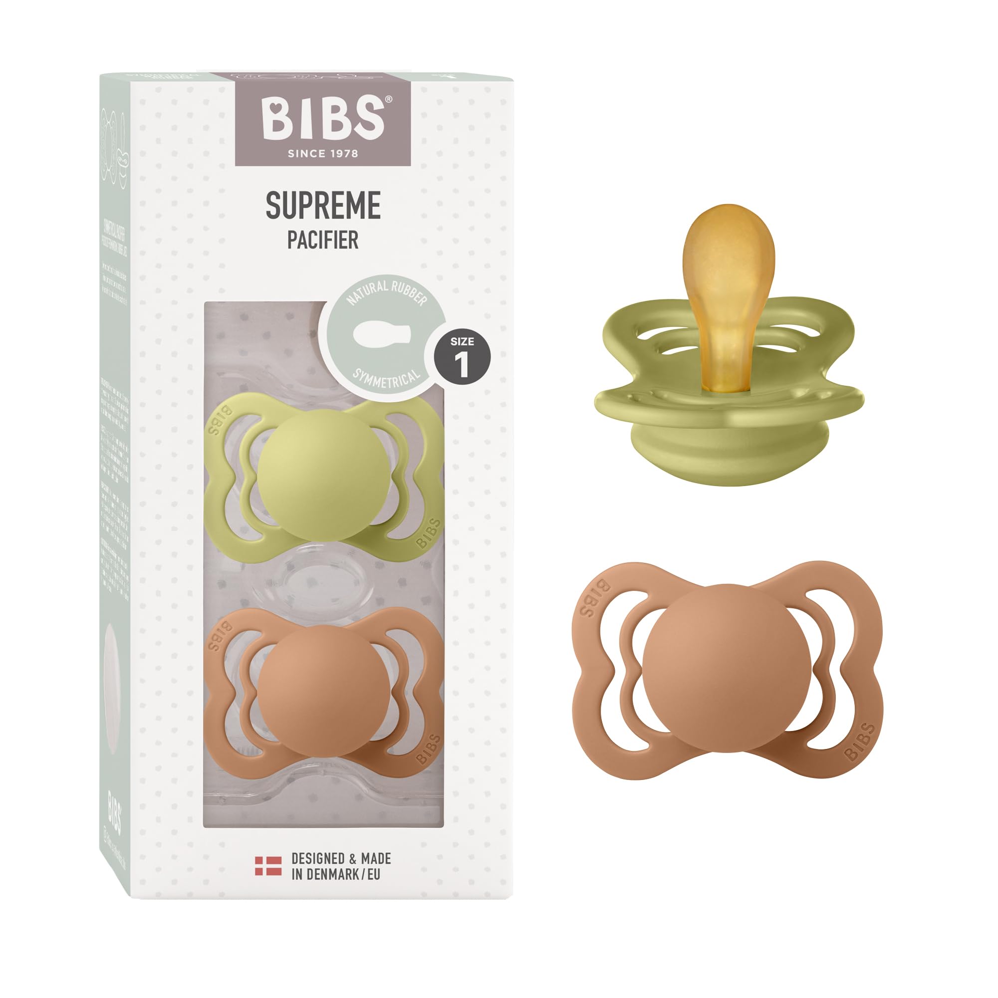 BIBS Supreme Paquete de 2 chupetes. Libre de BPA, Tetina con forma simétrica/Fisiológica. Látex natural, Hecho en Dinamarca. 0+ meses (Paquete de 2), Sage/Hunter Green — view 30