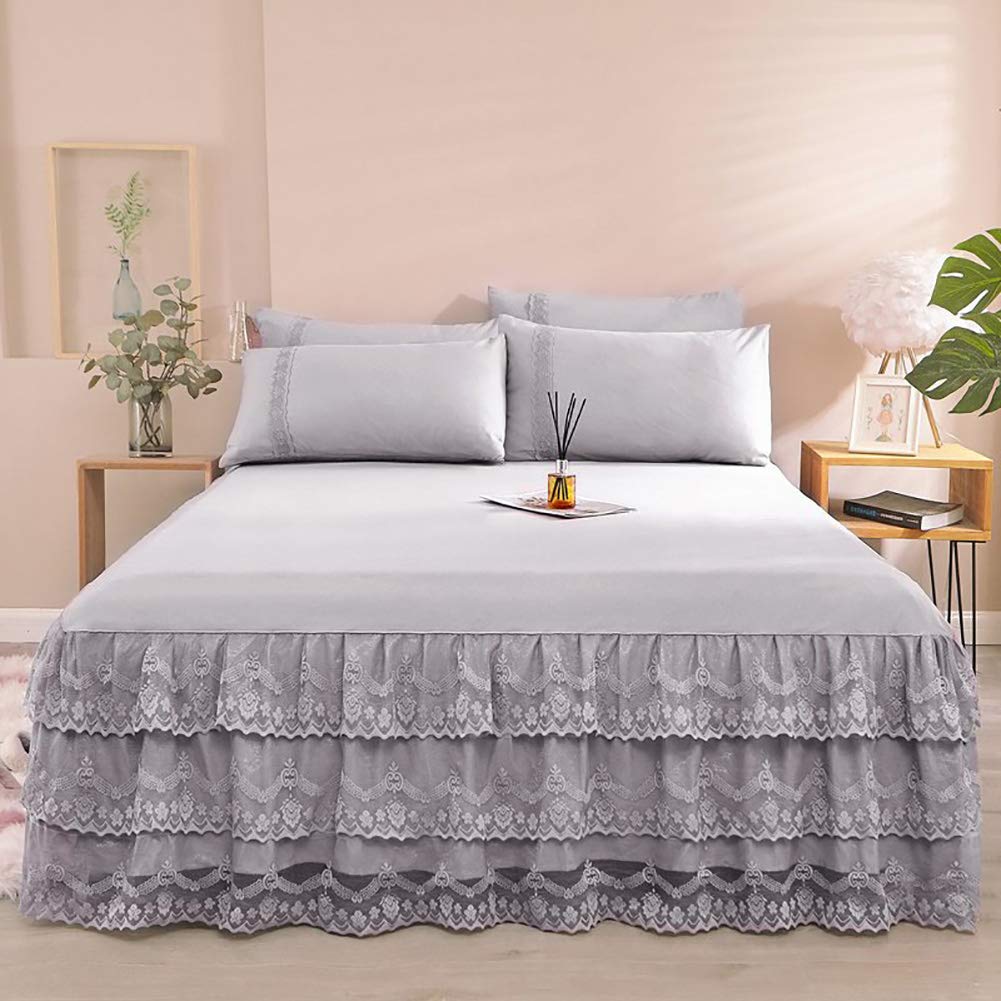 Drap plat microfibre lavée dentelle couvre-lit gris 180x200 cache-sommier
