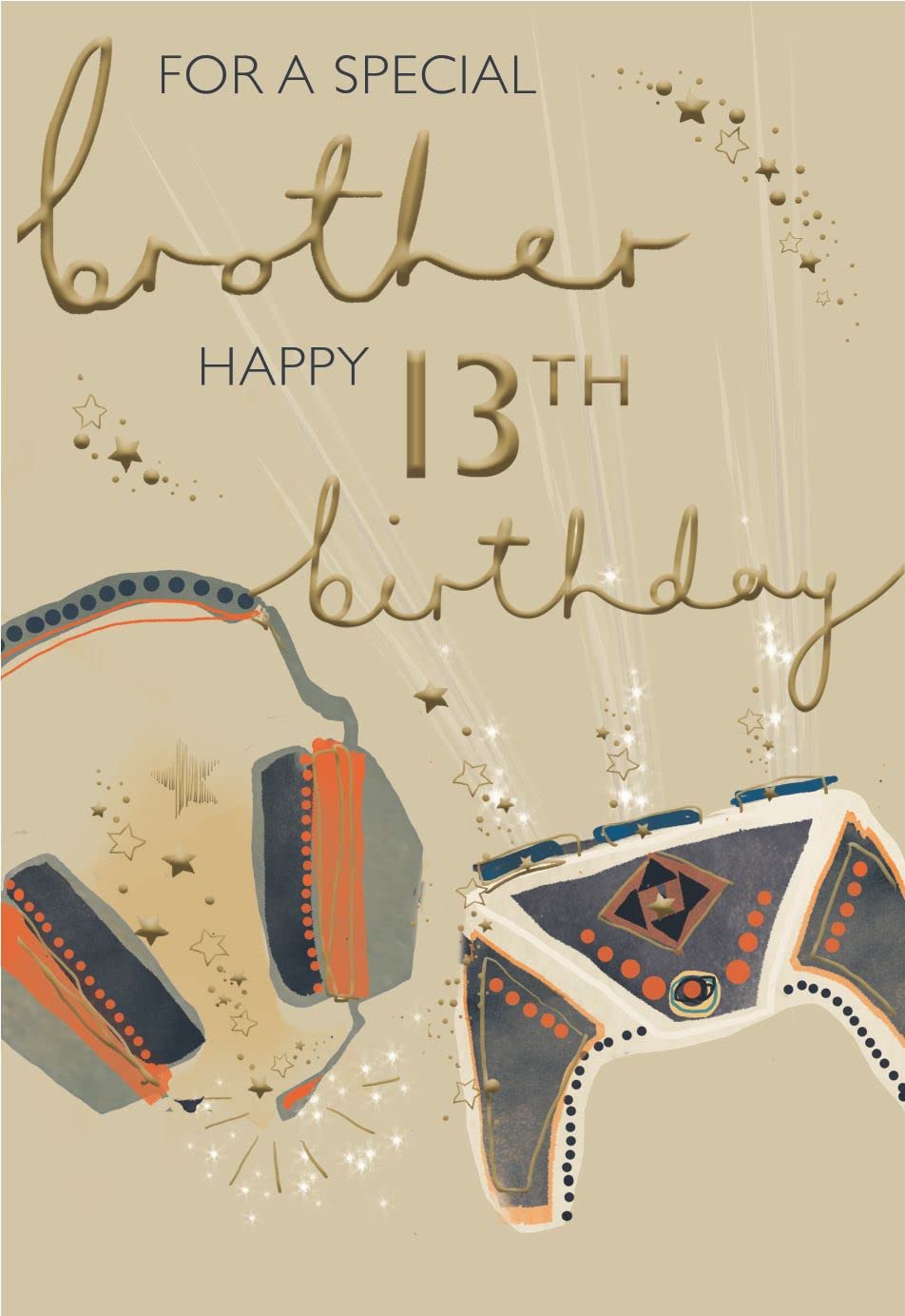 International Cards And Gifts Metallic Brother 13Th Birthday Card (Icg-7664) - Stars And Triangles - Embossed And Silver Foil Finish