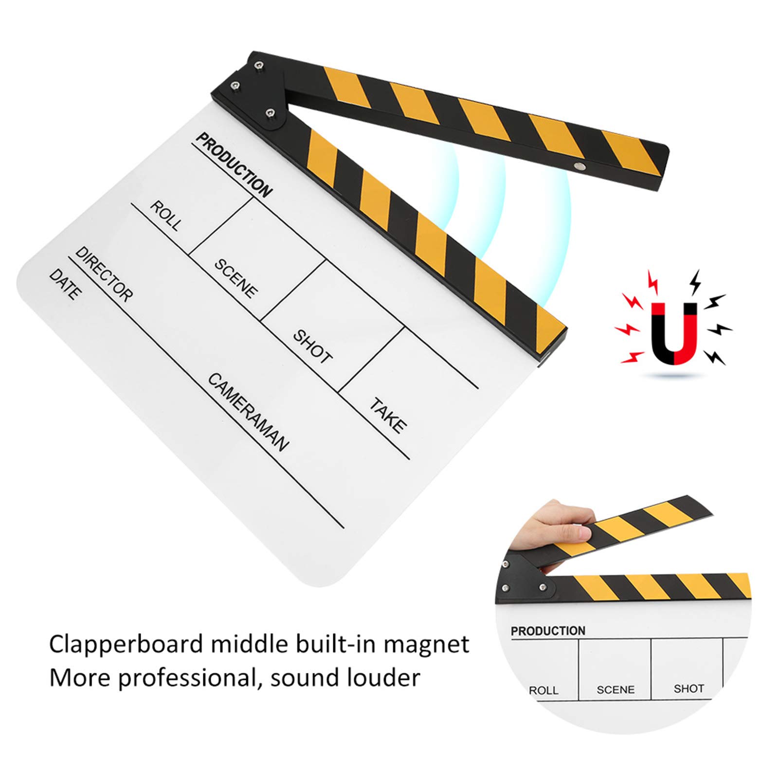 Ciak cinematografico, ciak in acrilico, suono nitido per la produzione di video(Lavagna a strisce gialle (PAV1YWE3))