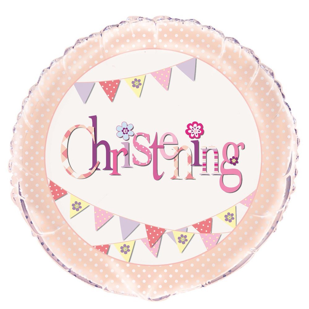 Pink Bunting Christening Round Foil Balloon (45cm) 1 Piece - Beautiful Baby Girl's Celebration Decoration
