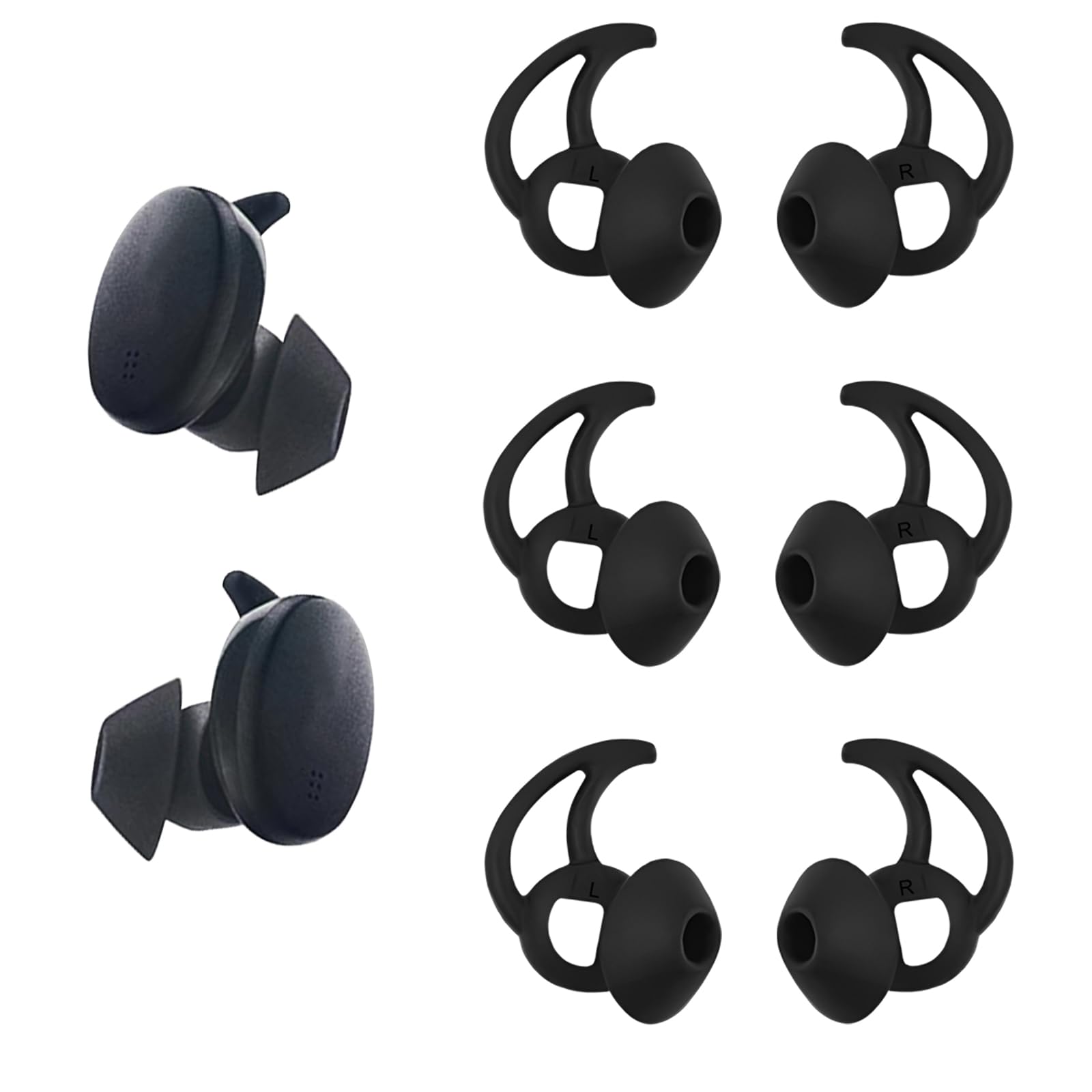 TSZYYM Replacement Tips for Bose Earbuds - QuietComfort Noise Cancelling - Washable & Reusable Silicone - 3 Pairs Black