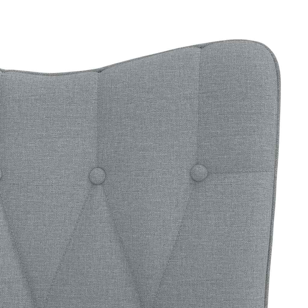 Poltrona a dondolo in tessuto grigio chiaro con imbottitura e telaio in legno, 61 x 78 x 98 cm, sedia relax per soggiorno, con braccioli e schienale ergonomico per rilassarsi e allattare