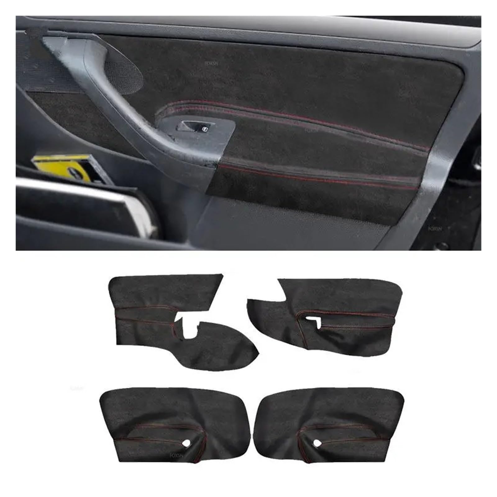 Voiture Intérieur LHD pour Golf 5 MK5 pour Jetta 2005-2010 4 Pièces en Cuir Suédé Intérieur Panneau Porte Voiture Accoudoir Couverture Autocollant Garniture Intérieurs Voiture(White Line)