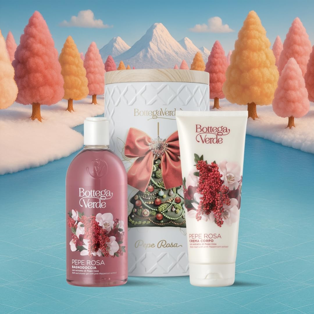 Bottega Verde - Cofanetto Regalo Pepe Rosa, con Bagnodoccia 400 ml e Crema Corpo 200 ml, Profumo di Pepe Rosa e Vaniglia, Idea Regalo