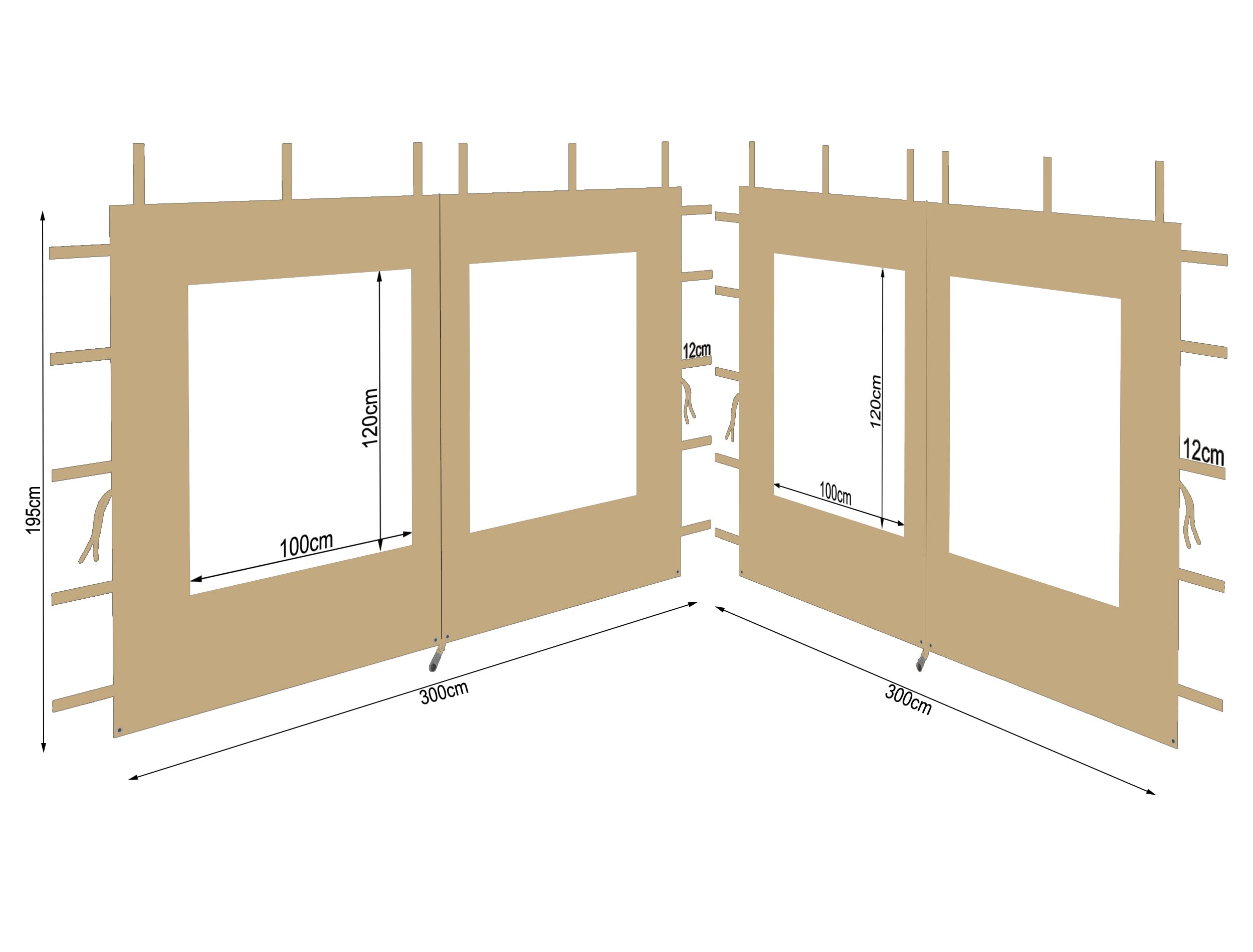 QUICK STAR 2 pannelli laterali in poliestere con finestra, 300 x 195 cm, per gazebo 3 x 3 m, parete laterale beige impermeabile