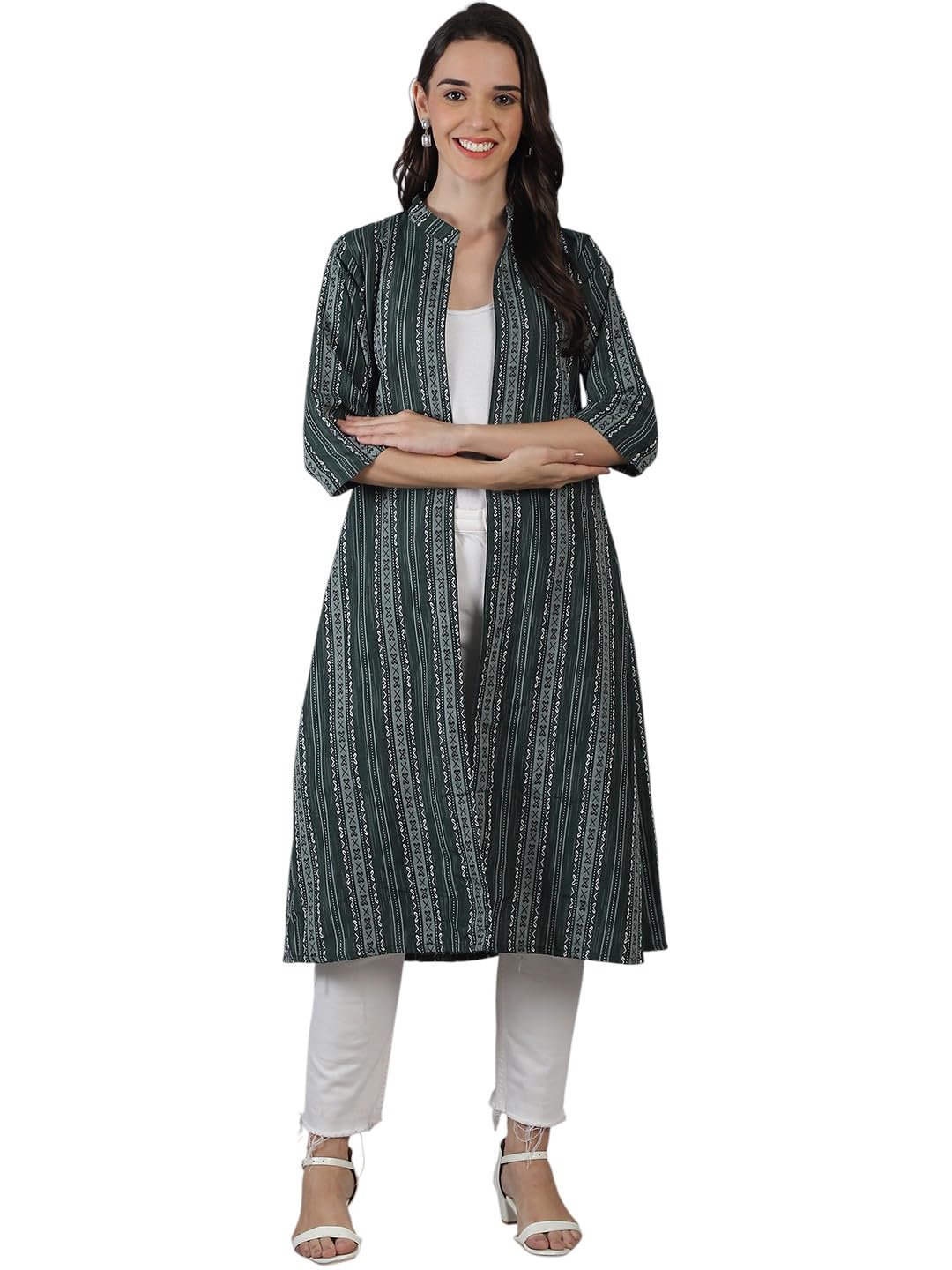 enchanted drapes Bottle Green Printed Women's Cotton Shrug-picture-10