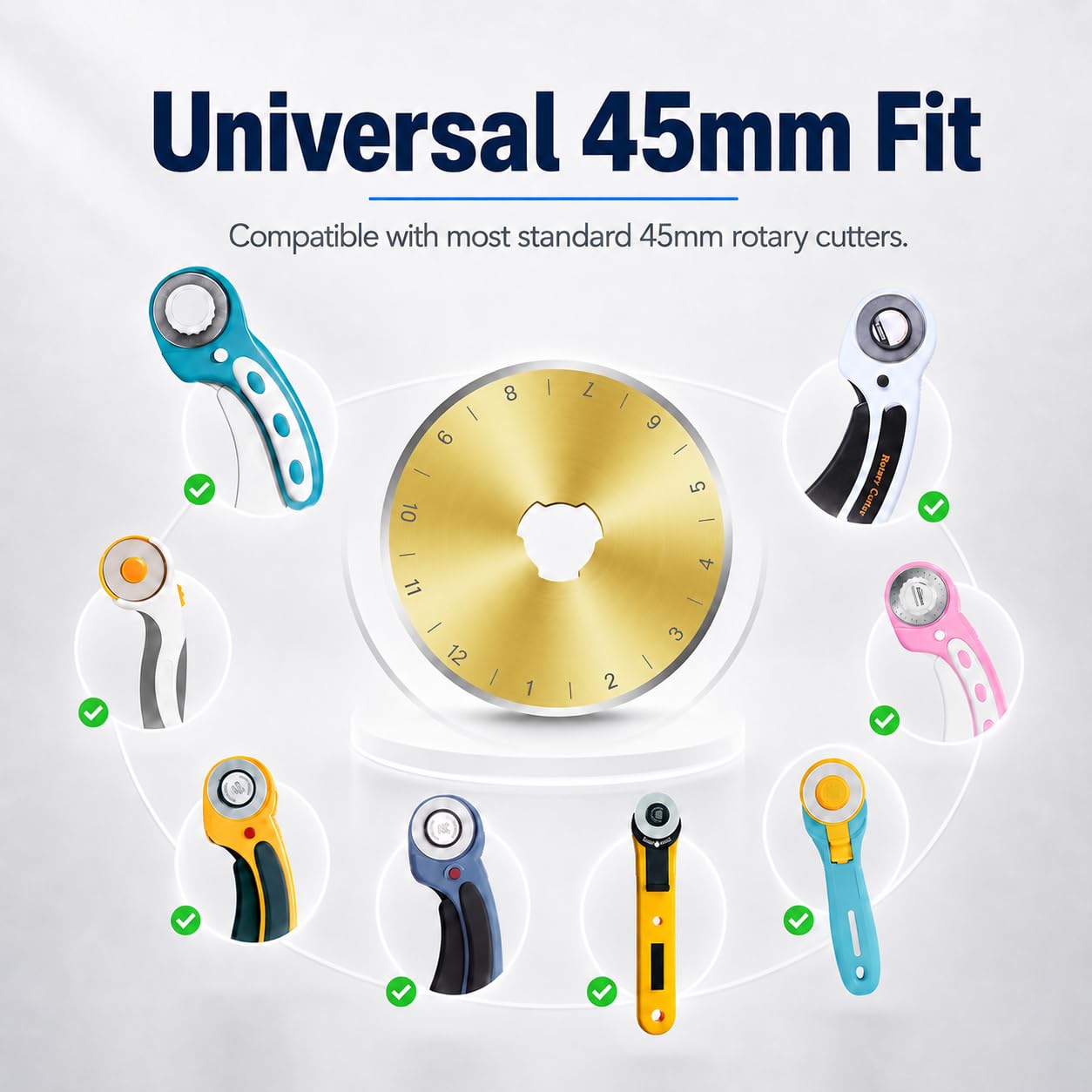Paquete de 15 cuchillas de corte giratorias con revestimiento de titanio de 45 mm, suministros de acolchado de 45 mm, cuchillas de corte giratorias para tela de SSPONT, compatibles con OLFA,