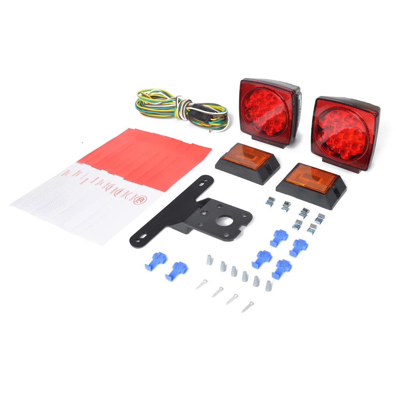 HQAP 2018 New 12V Submersible LED Trailer Light Kit: Two Combined Stop taillights, Turn Signals, Two Amber LED Marker Lights, 21 feet and 4 feet Coded Wiring Harness,10pcs Reflective Stickers
