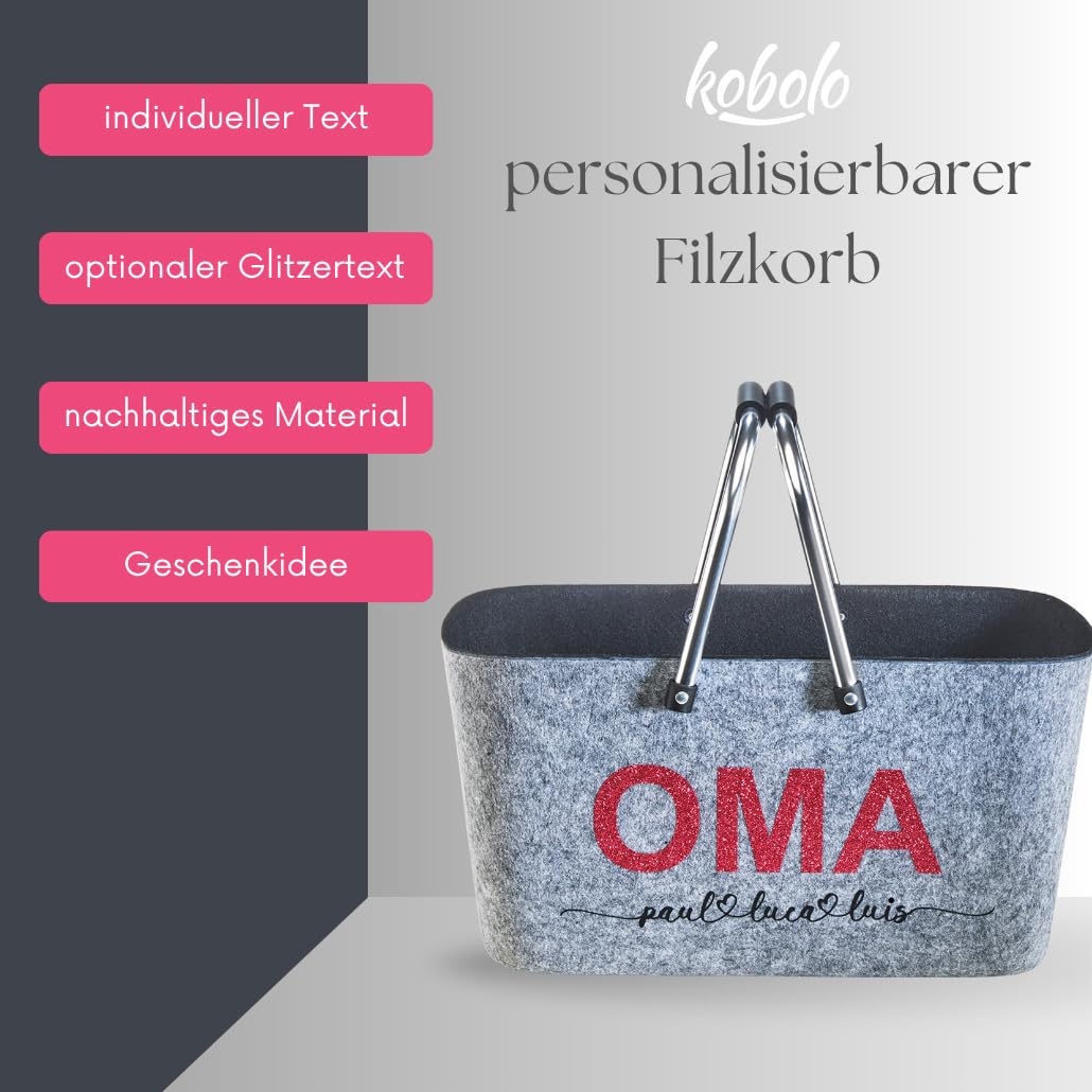 Kobolo personalisierbarer Filzkorb 42x30x22 cm Schwarz