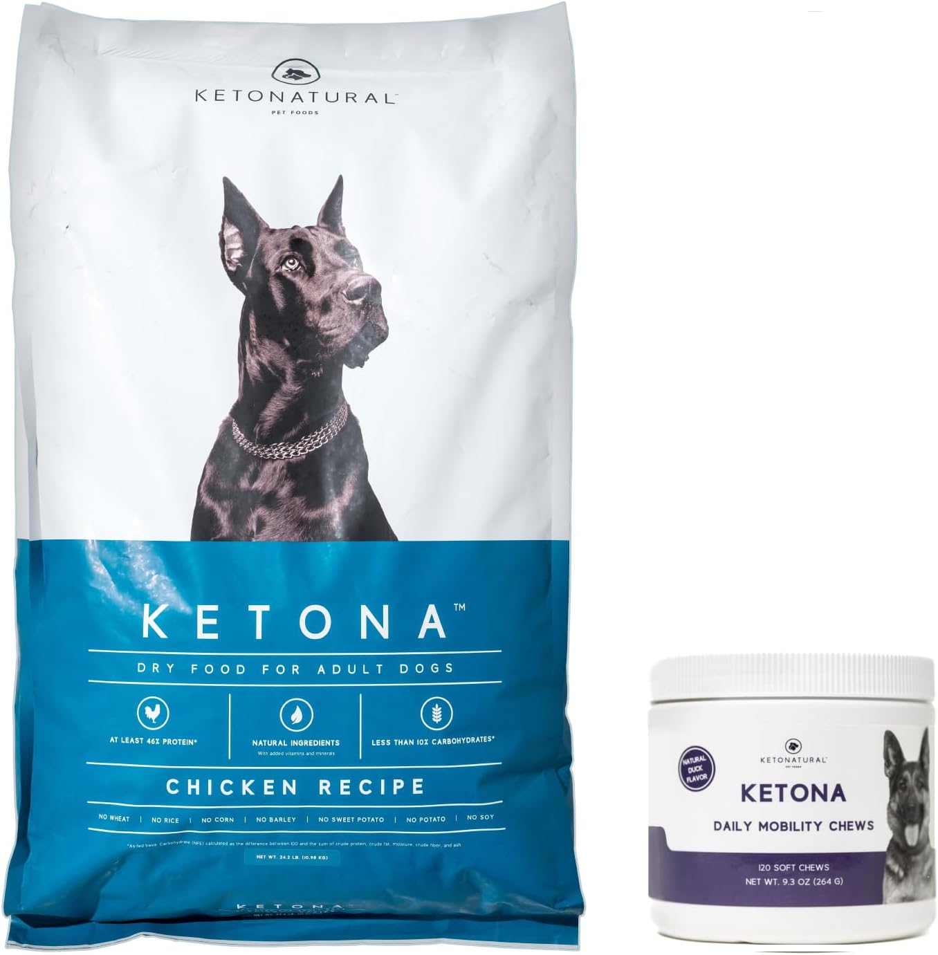 Ketona Chicken Recipe Dry Dog Food (24.2lb) & Daily Mobility Chews Bundle, The Nutrition of a Raw Diet with The Cost & Convenience of a Kibble, Lubricate Joints & Promote Healthy Mobility