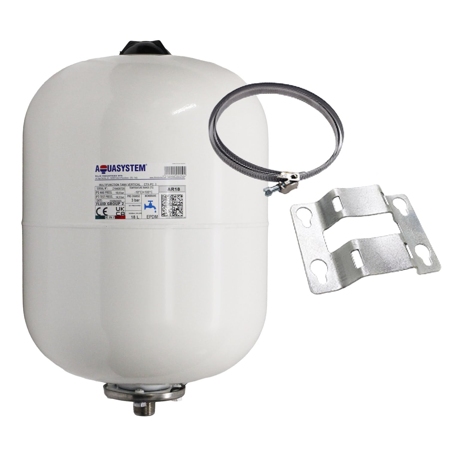 Unvented Components Europe Men's White Reliance – Aquasystem Ar18 18 Litre Potable Expansion Vessel Xves050050 (4 Variations) (Vessel With Bracket)