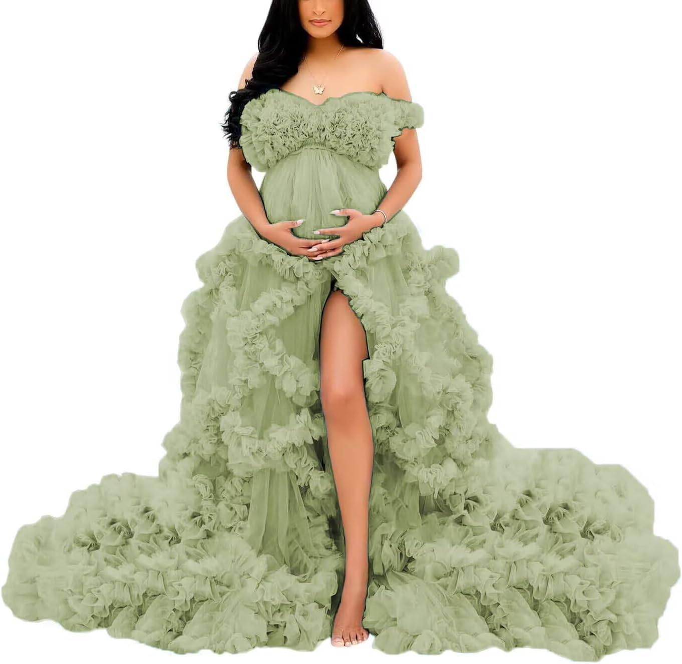 Puffy Tulle Robe for Maternity Photoshoot Ruffles Bridal Lingerie Bathgown Baby Shower Dress