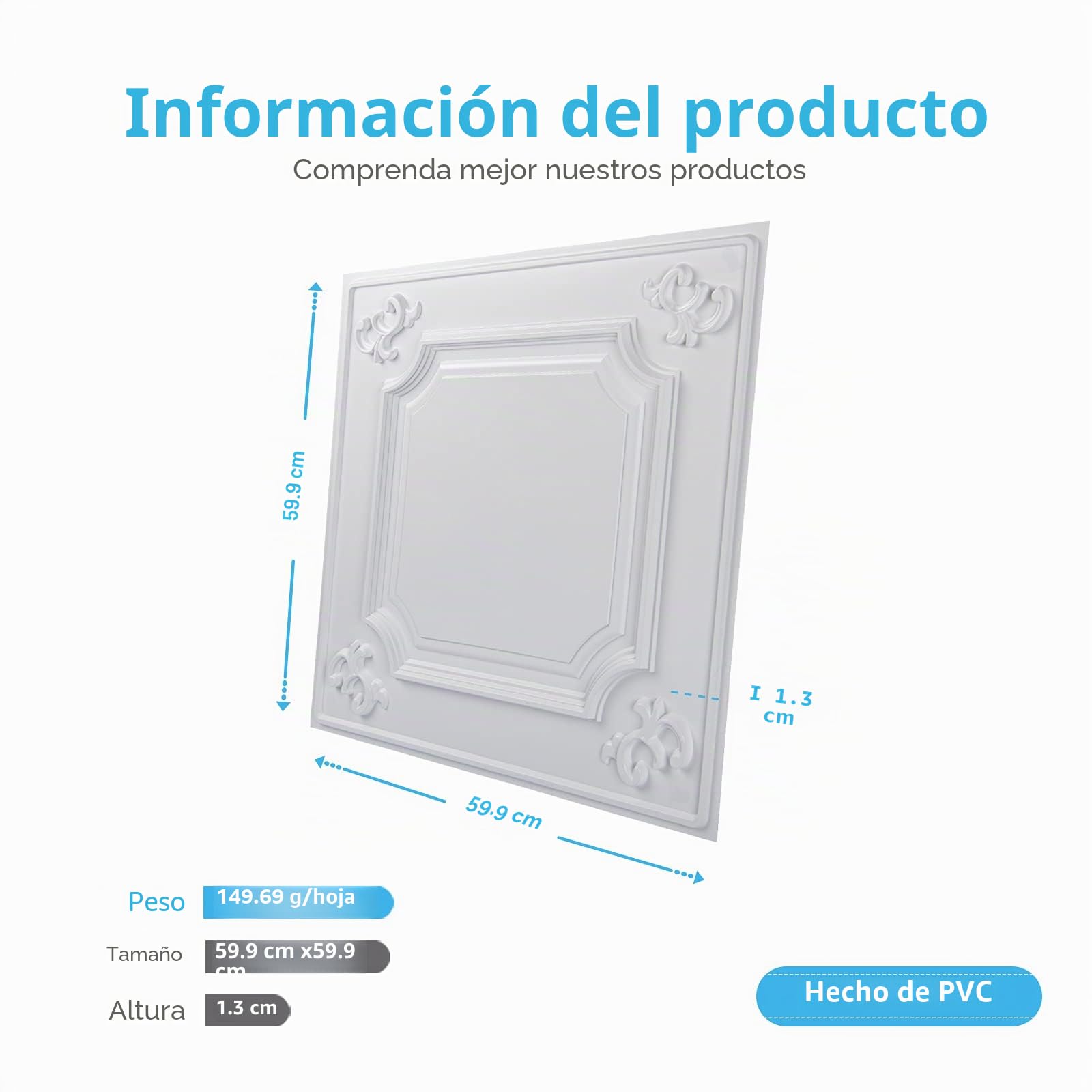 Art3d Paneles PVC para Pared y Techos, 61x61cm Paneles Decorativos 3D de Pared y Techos, Paneles Techo PVC (12 Piezas)