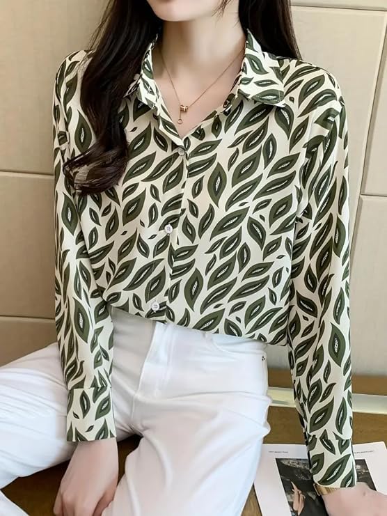 Image of Leriya Fashion Shirt for Women S-3XL | Abstract Printed Crepe Full Sleeve Shirt Collared Silhouette | Office Wear Tops for Women, Western Shirt for Women & Stylish Tops for Women Smart-Casual Styling
