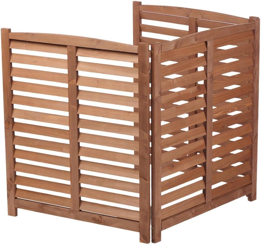 Knocbel Privacy Screen Solid Wood Decorative Fences Air Conditioner Fence Trash Can Enclosure Patio Garden Flower Bed Animal Barrier, Easy Assembly (Louver Brown)