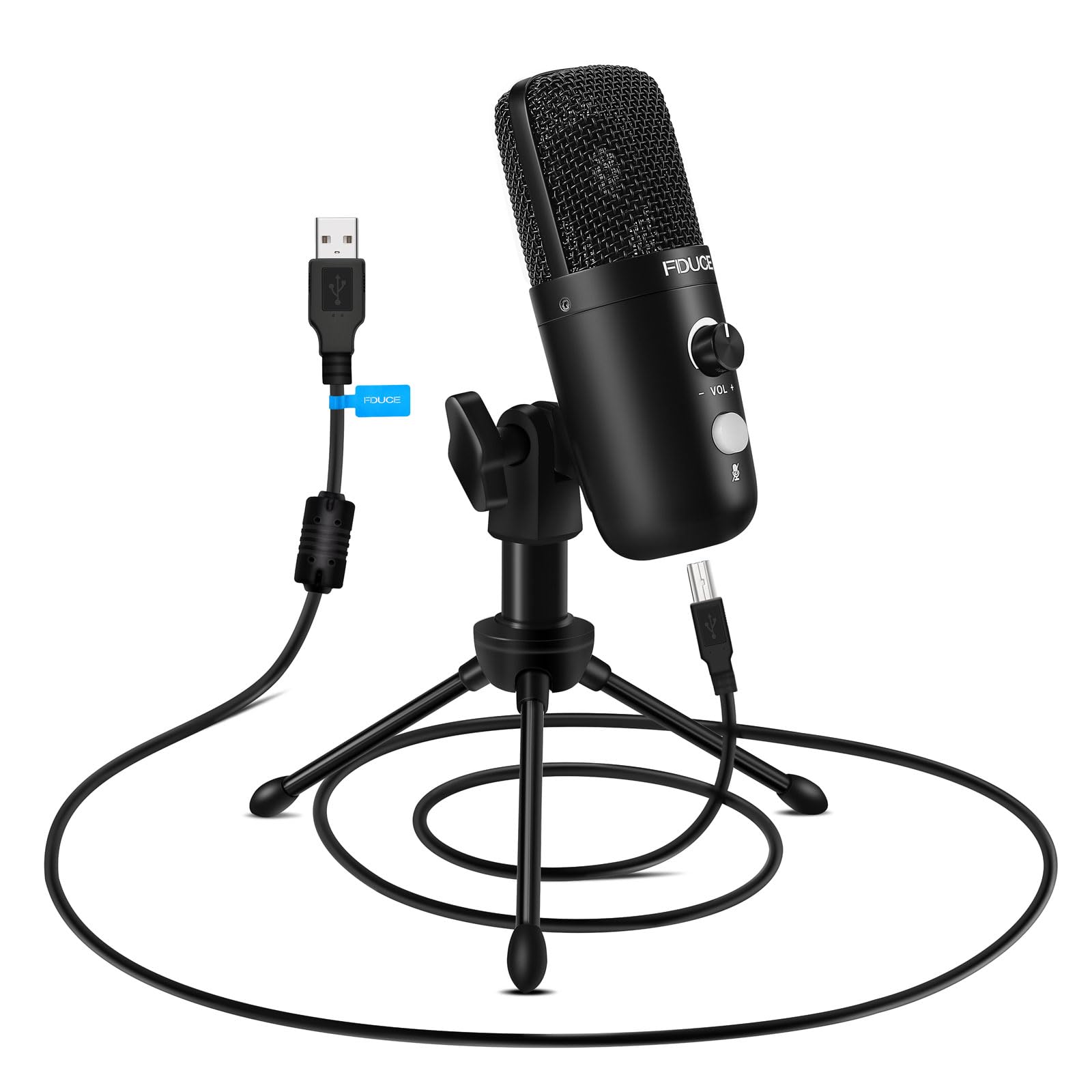 FDUCE USB Microphone, Computer Cardioid Condenser PC Microphone with Tripod for Gaming, Streaming, Podcasting, Chat, YouTube on Mac and Windows (Black)