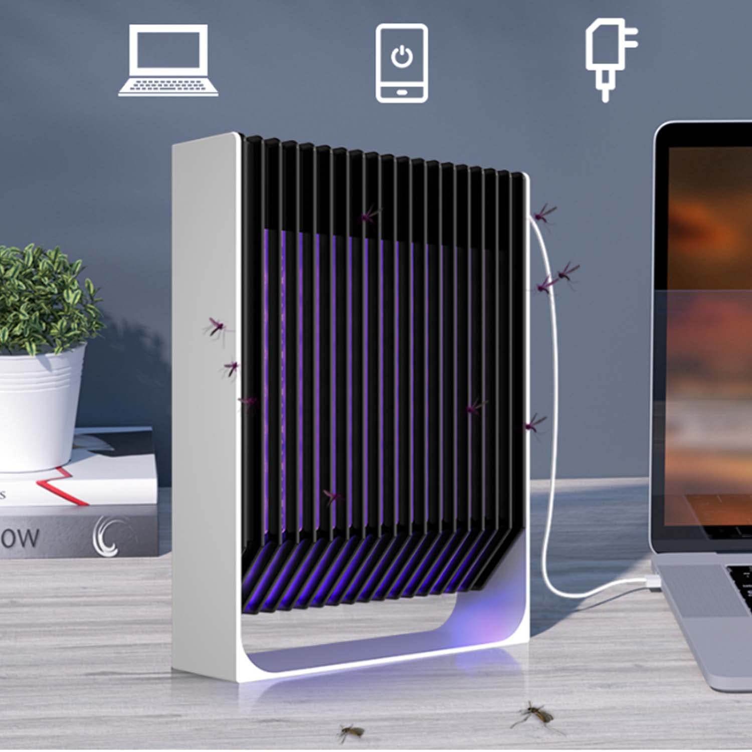 2 w 1 Mosquito Zabójca Ścienny Nieszkodliwy UV Szok Elektryczny USB Akumulator Wewnątrz Pionowe Fizyczne Kontrola Komarów Lampa Domowa