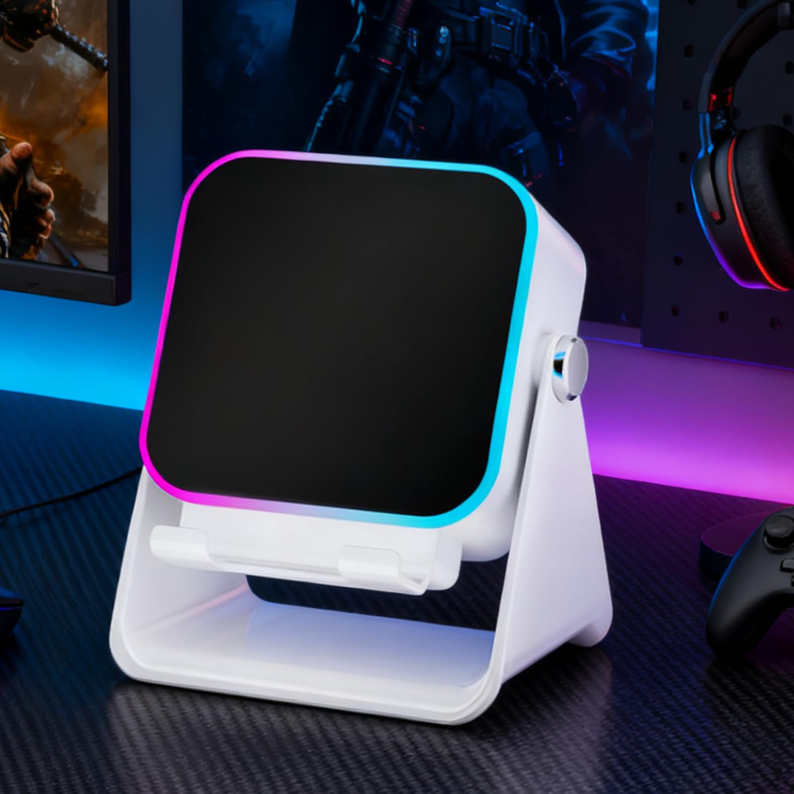Altoparlante a induzione, supporto pieghevole con illuminazione, supporto per smartphone con altoparlante da 10 W, per casa, ufficio, viaggio, Natale, compleanno, uomini, donne, amici
