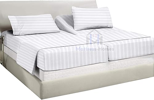 Miniatura 8 de Juego de sábanas Split King para cama ajustable, juego de sábanas de 5 piezas para cama King dividida ajustable de 600 hilos, 100% algodón peinado