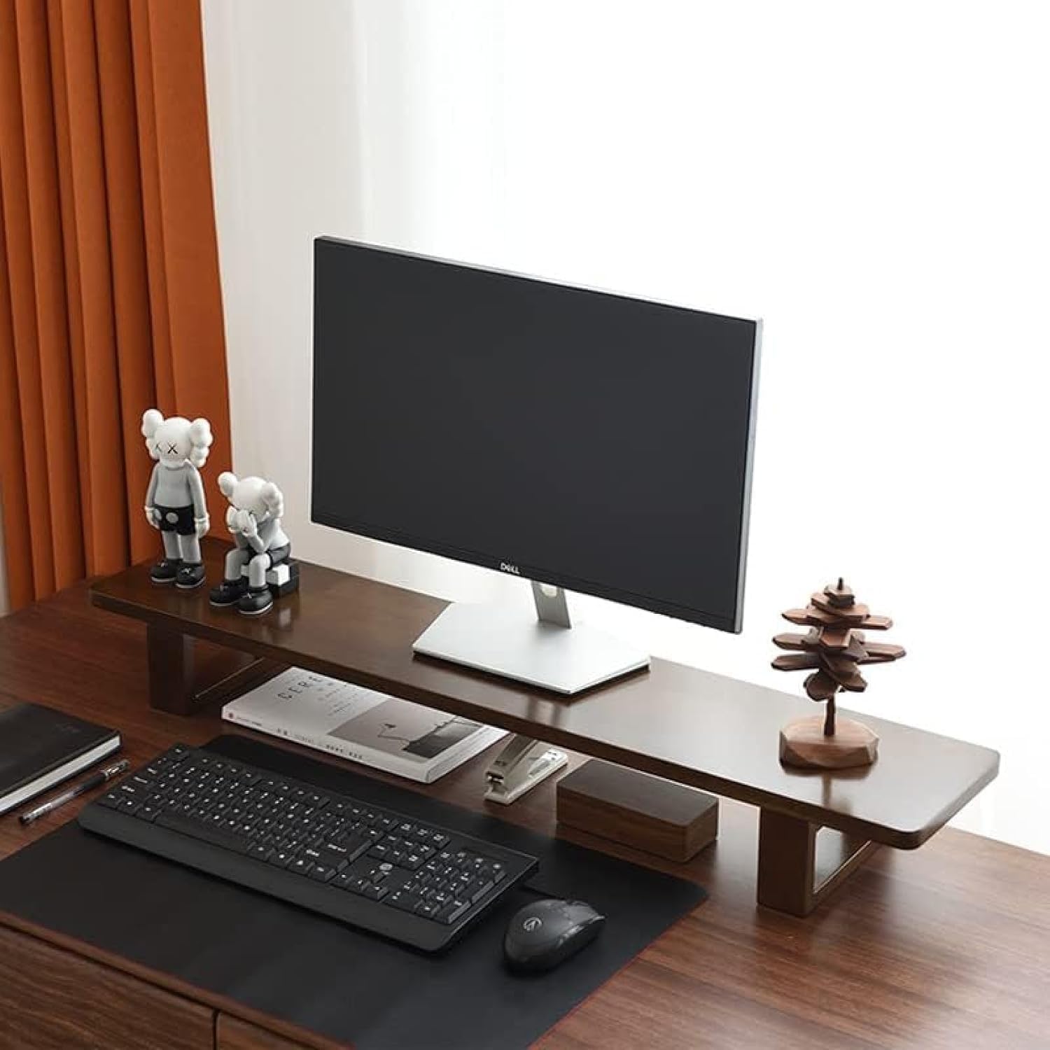 Supporto per Monitor in Legno Massello, Supporto Universale per Monitor da Scrivania in Legno per Laptop, TV, Stampante, Organizer per Accessori da Ufficio, A, 60CM