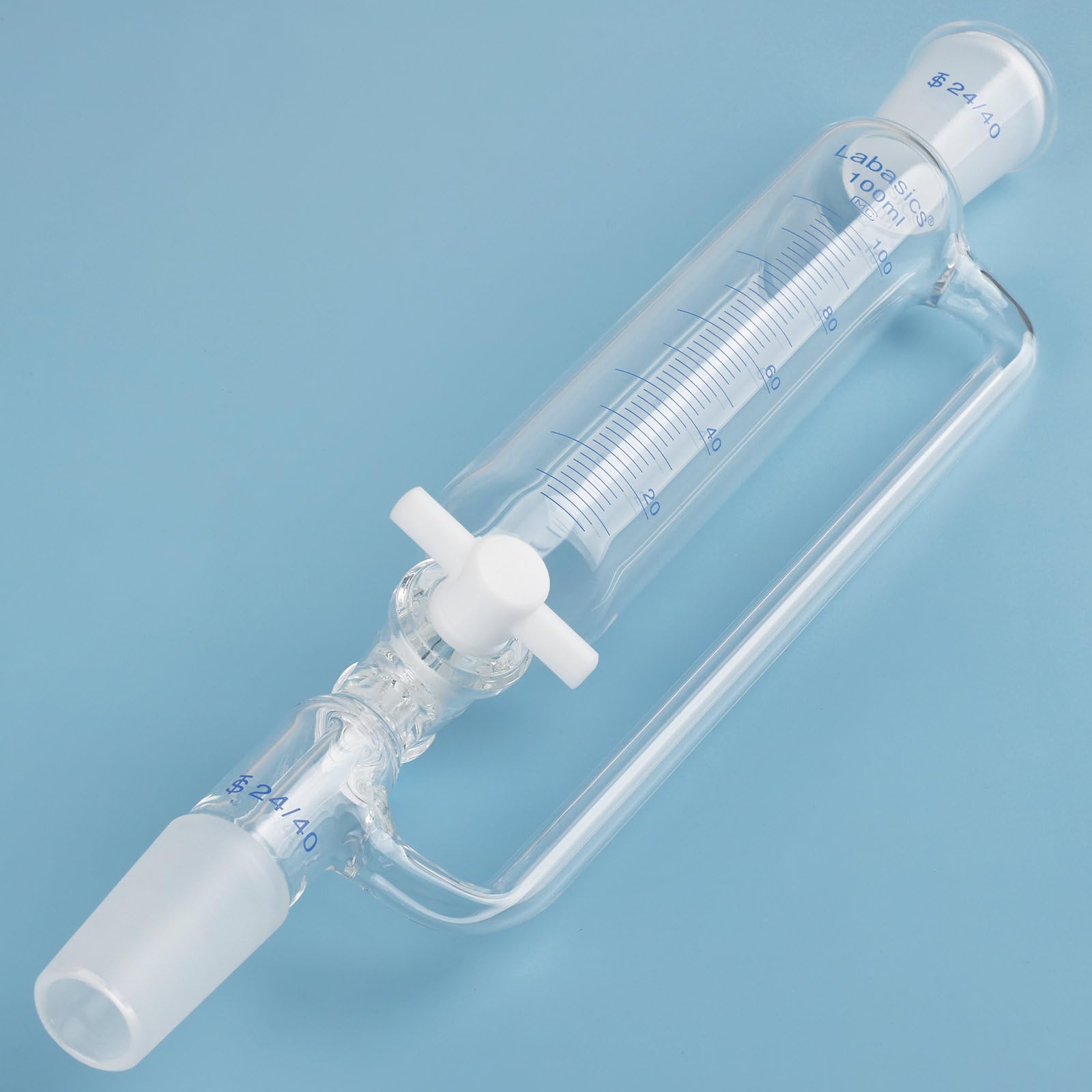 Labasics Graduierter Druckausgleichs-Additionstrichter mit PTFE-Hahn, Borosilikatglas Tropftrichter für Labor Titrationsreaktionen, 24/40 Schliff, 100 ml