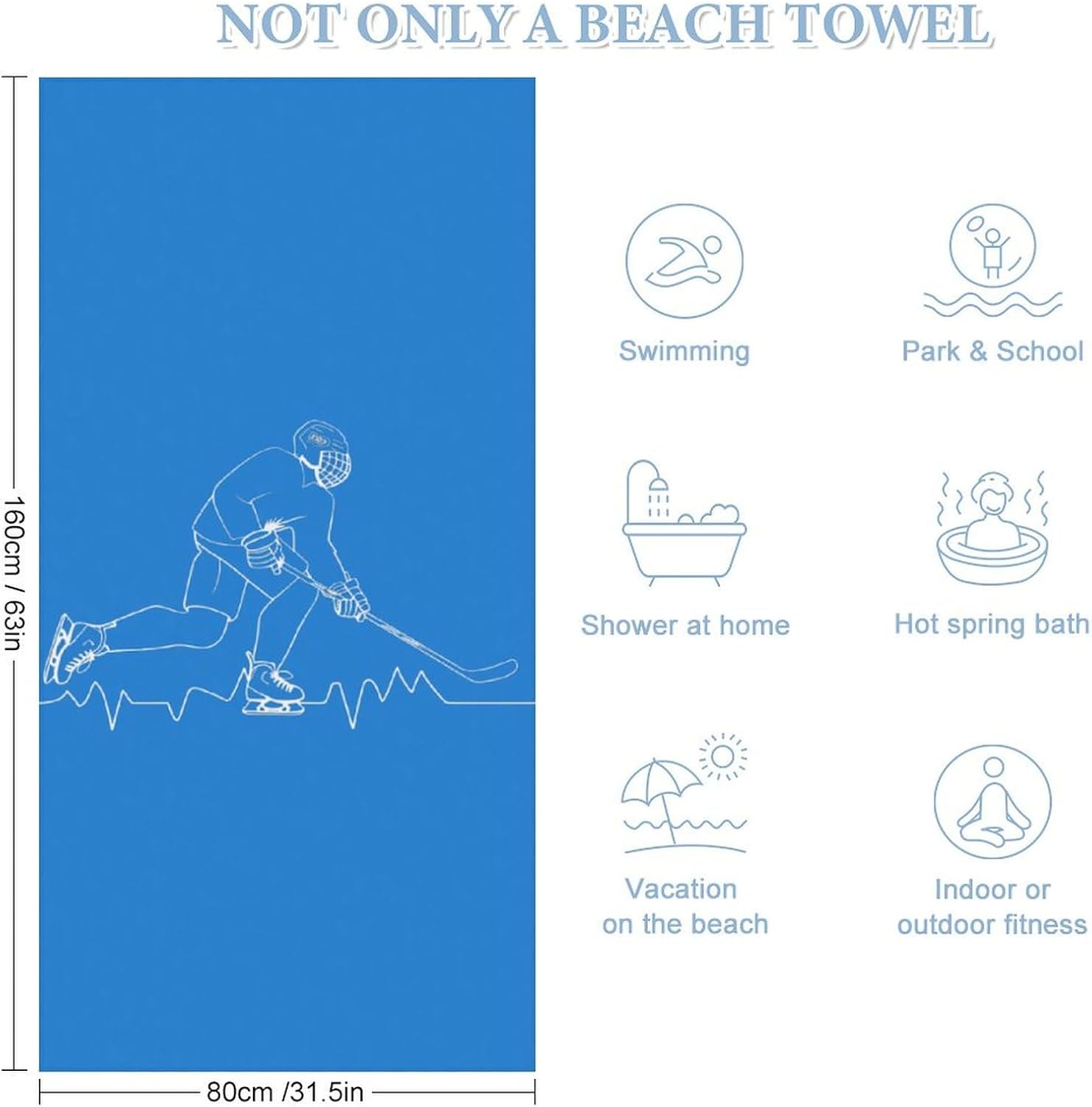 Heartbeat Ice Hockey Bath Towel Beach Towels Quick Dry Oversized Bath Blanket Highly Absorbent Towel for Women Men 160x80cm