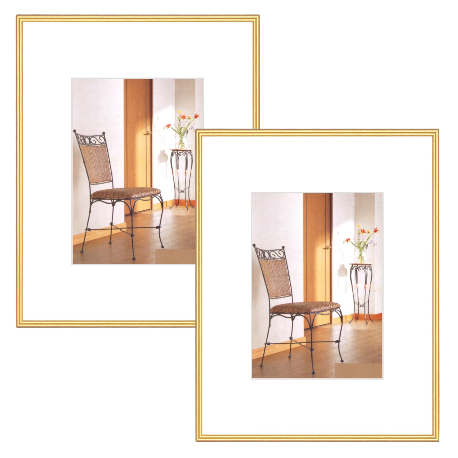 Photo 1 of 11x14 Picture Frame Set of 2, Gold Metal Photo Frames with HD Glass, Fits 8x10 with Mat or 11x14 without Mat, Wall Hanging and Table Display, 2 Pack
