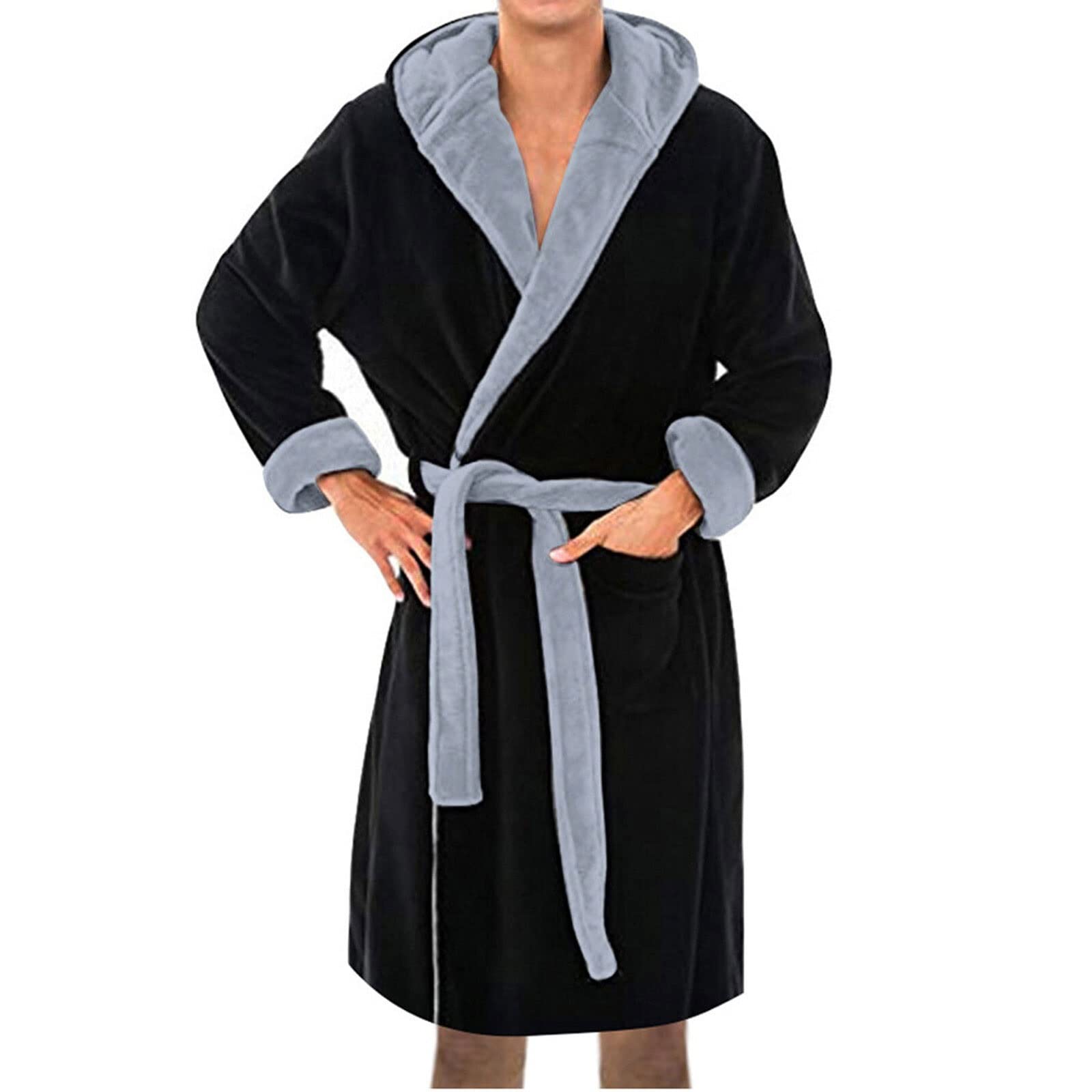 Abiti da Uomo da Uomo, Accappatoio in Pile, Scialle Kimono Bath Robe, for Indossare casa Autunno Inverno (Color : Black, Size : XL)