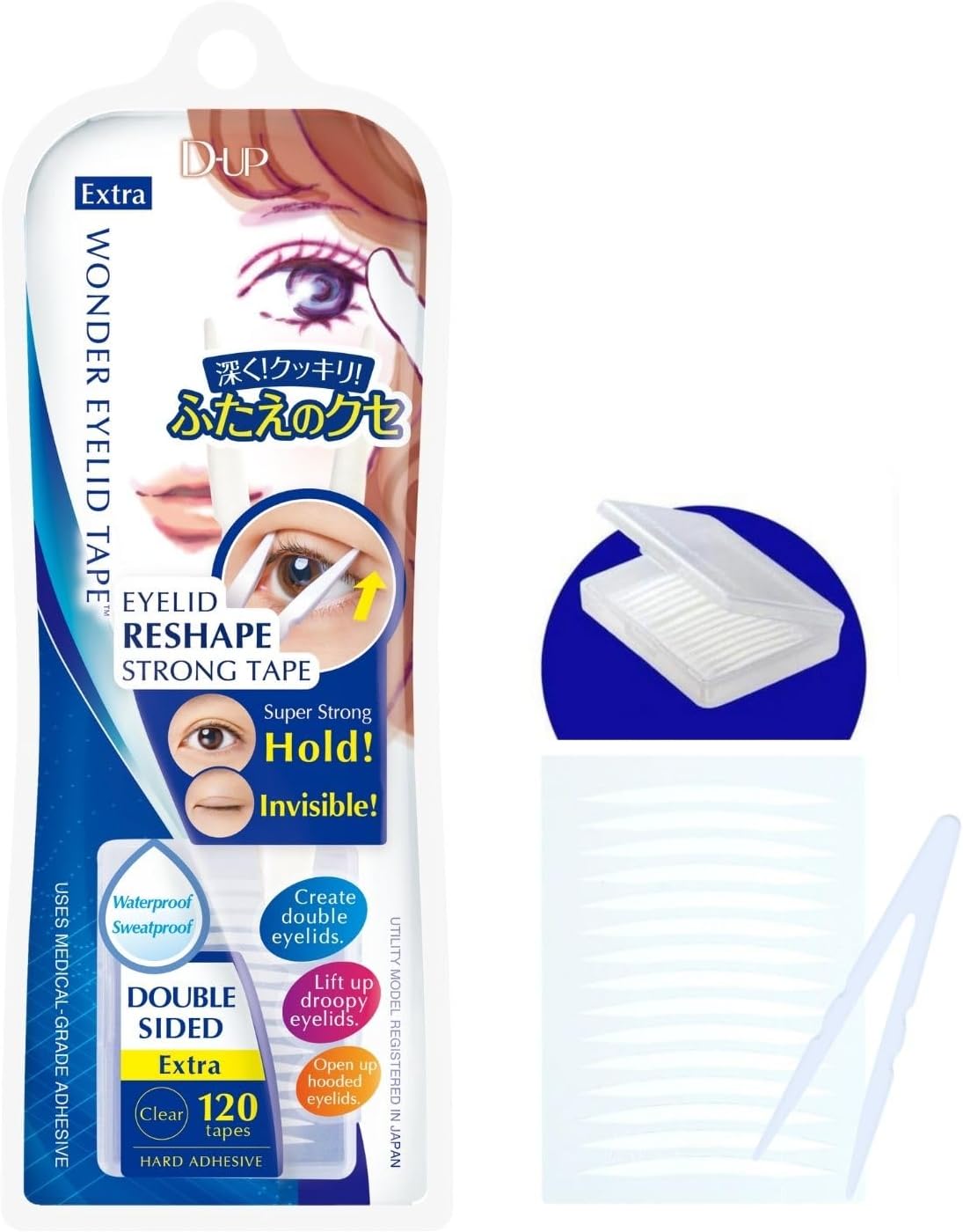 D-UP Invisible Double Eyelid Tape for Hooded Eyes, Waterproof Eyelid Stickers, Double Sided Adhesive, Double Eyelid Tape Lift Strips for Droopy Eyes, Japanese Instant Eye Lid for Eye Makeup 120 Pc