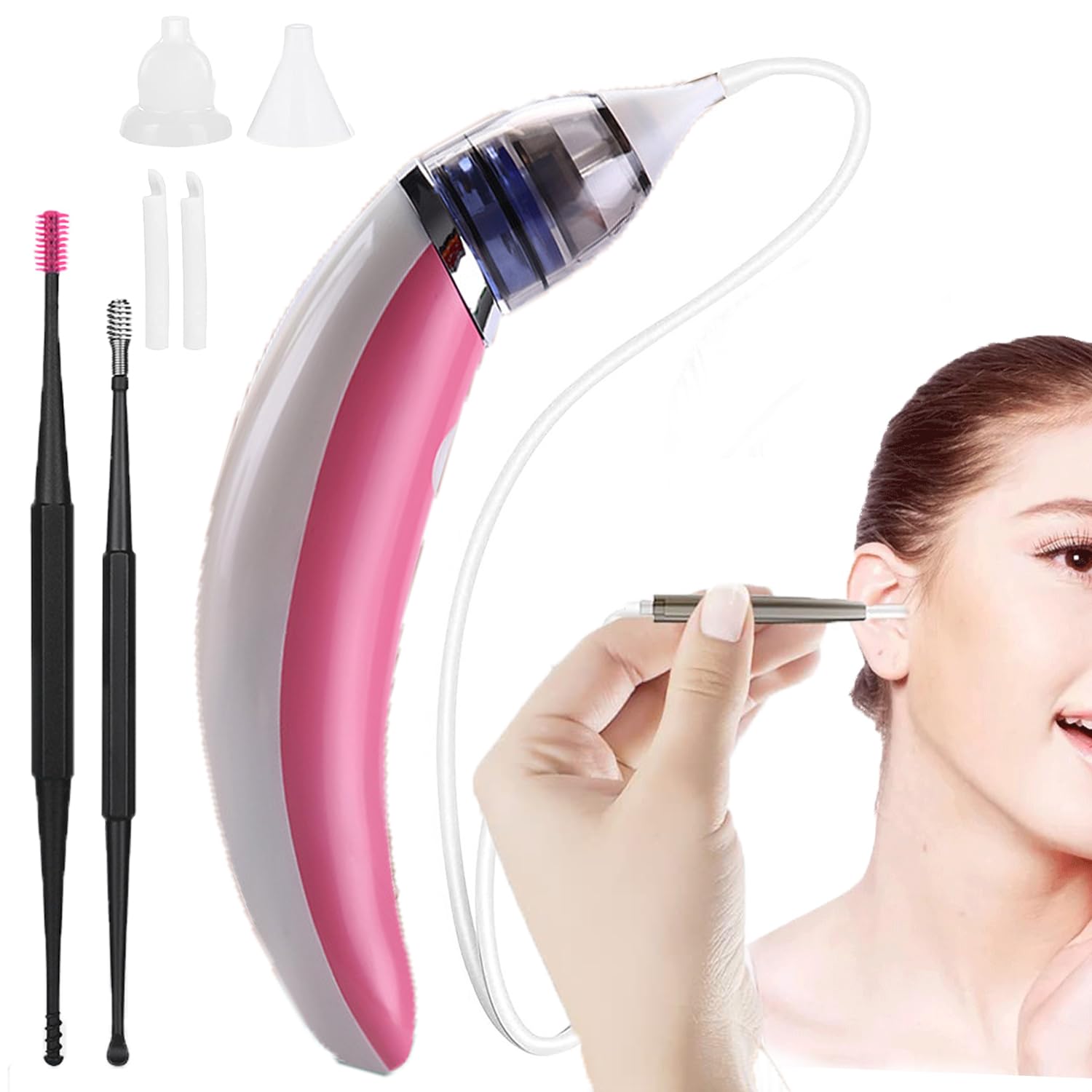 Ohrenschmalz Entferner Vakuum, Sicheres und Weiches 360 Grad Spirale Silikon Ear Cleaning kit , Geeignet für Kinder und Menschen(Pink-1)