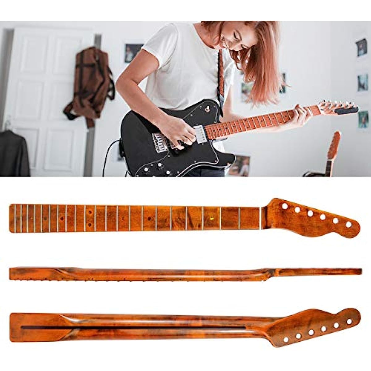 Ahorn E-Gitarre Hals Ersatz 21 Bünde Ahorn Griffbrett Verstellbarer Halsstab für TL Tele Style