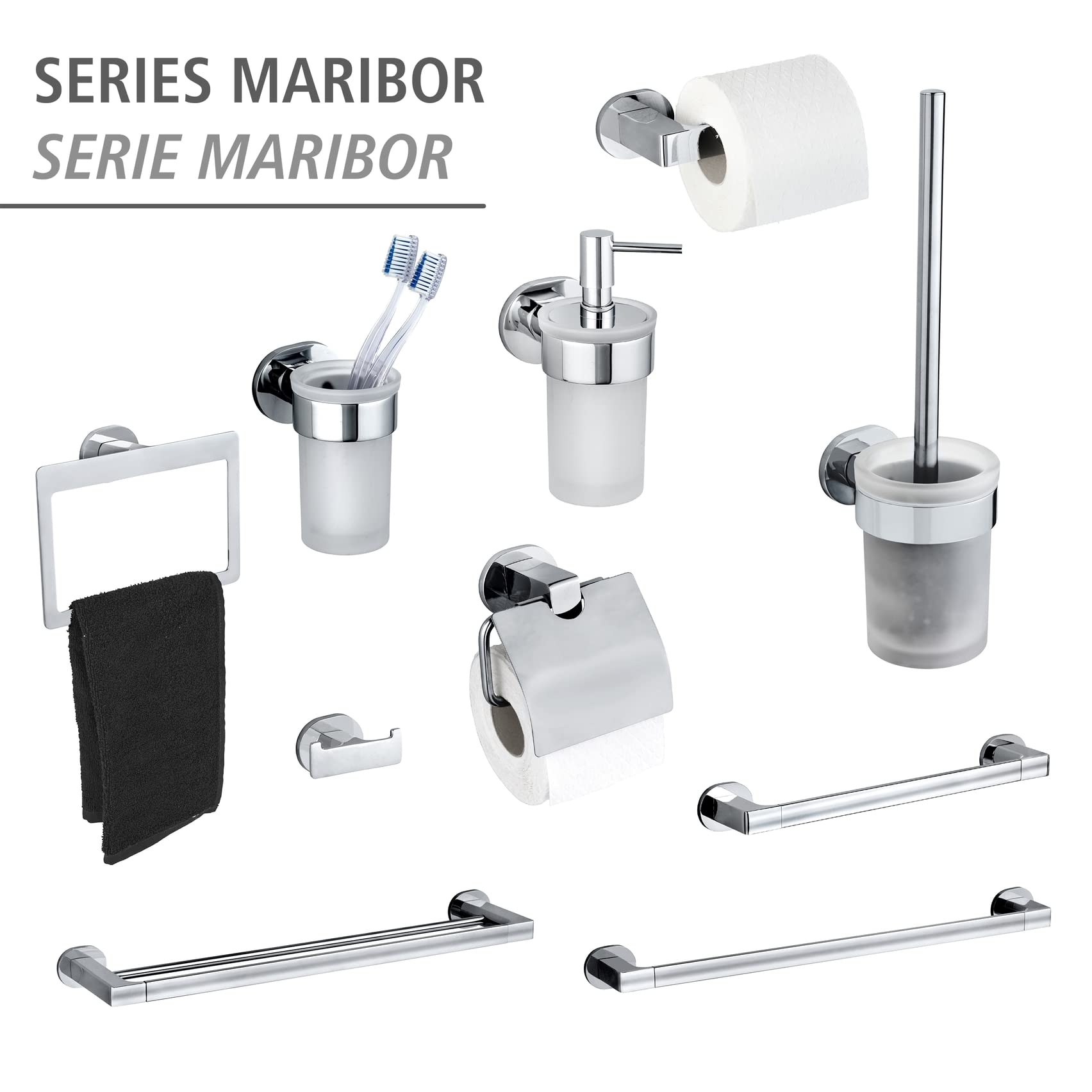 WENKO UV-Loc® Seifenspender Maribor, nachfüllbarer Spender aus satiniertem Glas für 150 ml Flüssigseife mit Wandhalter aus Zinkdruckguss zum Befestigen ohne Bohren mit Klebesystem, 8,5 x 17 x 9 cm