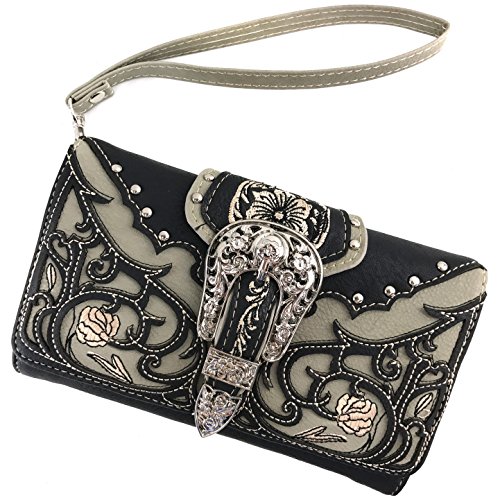 Justin West Concealed Carry Silver Buckle Embroidered Flower Vine Leaf Handbag2