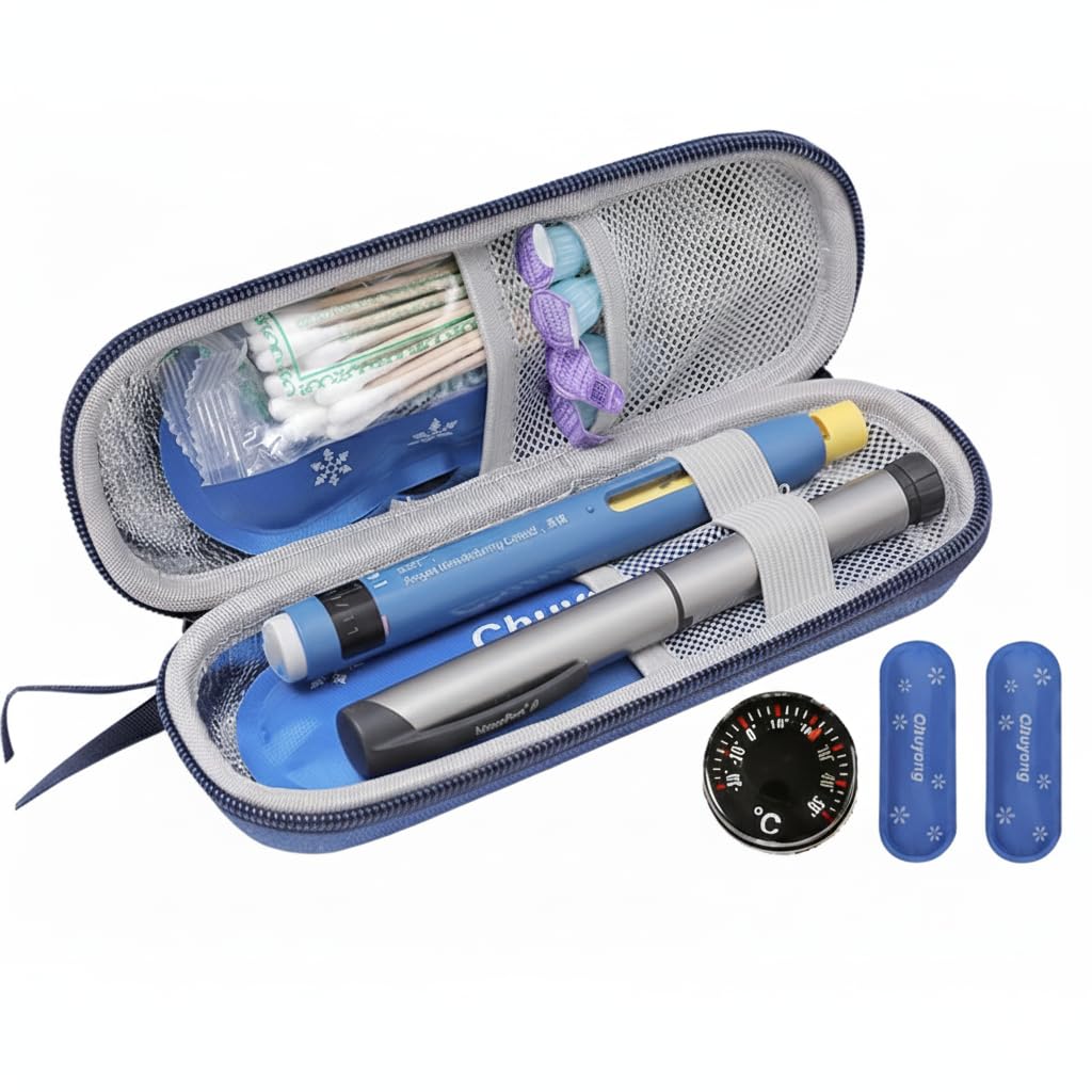 NEXUS-Borsa Termica per Insulina, Custodia per Diabetici da Viaggio con 2 Ghiacci Riutilizzabili, Portatile Porta Insulina per Viaggio e Uso Quotidiano (BLU)