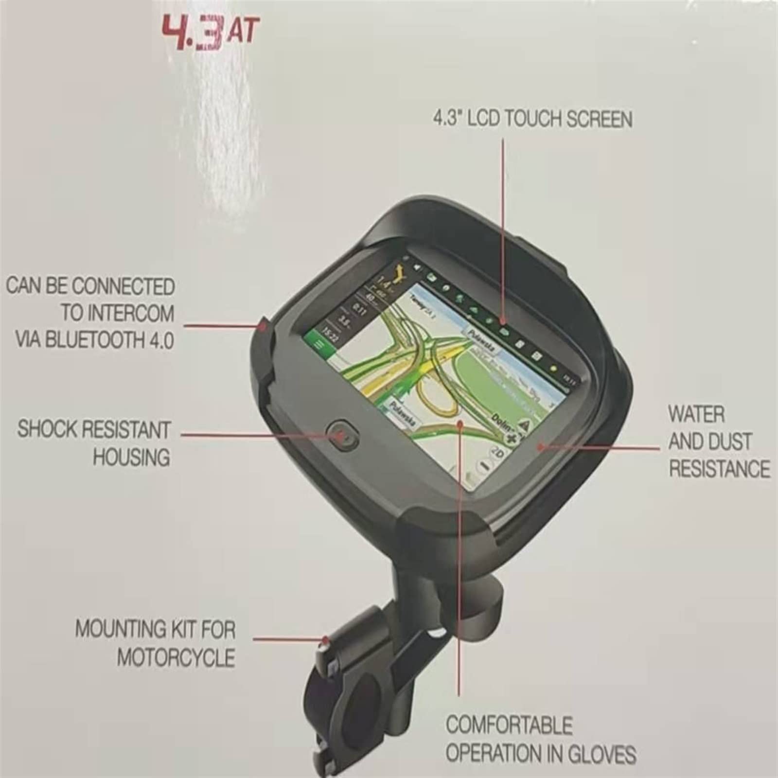 Sistema de navegación GPS for Motocicleta de 4,3 Pulgadas 8GB con Mapa Completo de Europa Kit de Monitor retrovisor