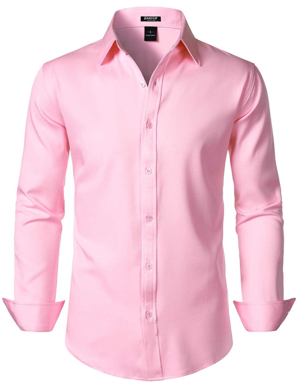 JEMITOP Men's Stretch Soft Slim Fit Dress Shirts Long Sleeve Formal Wedding Business Casual Button Down Shirt