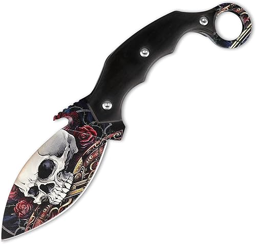 Carimee Cuchillo táctico de espiga completa de 8.7 pulgadas con funda de cuero, acero inoxidable D2, mango de madera de ébano, cuchillo de hoja fija