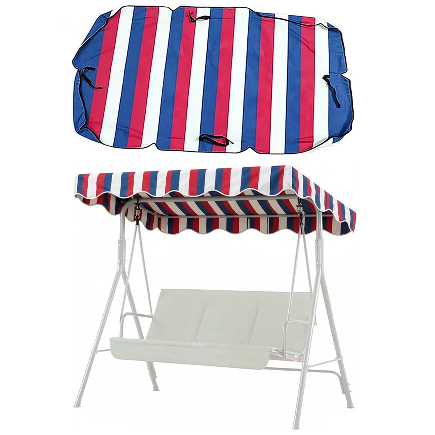 YCXHGK 63×43.3in 76.8×45.3in Outdoor Striped Swings Canopy Replacement, Striped Porch Swing Top Cover, Universal Patio Swing Canopy Shade(Blue Red,190x132cm/74.8x52.0in)
