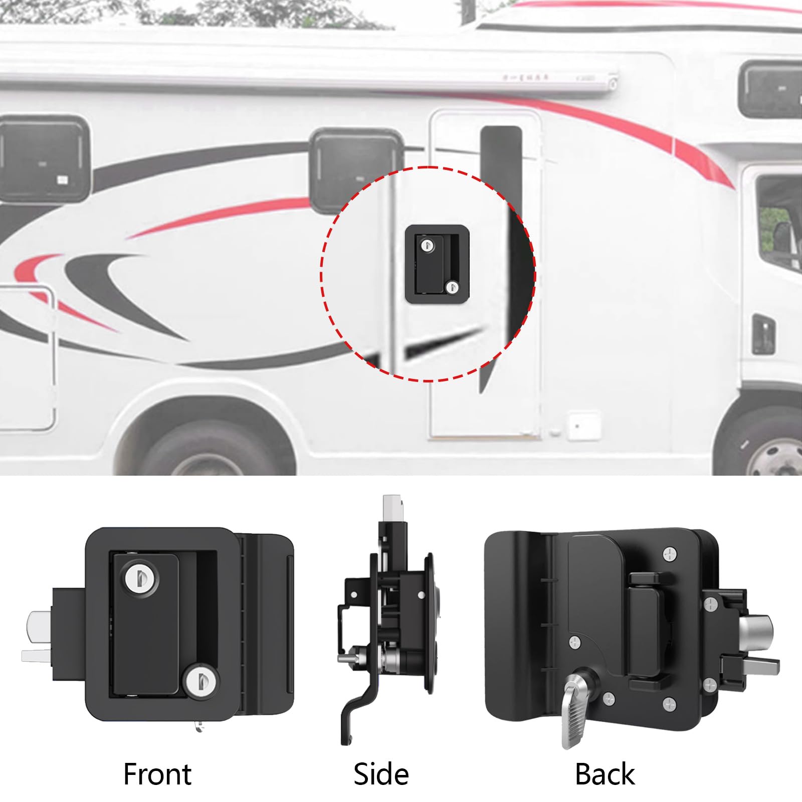 Serratura Porta, Serratura per Porta Anteriore per Camper con Serratura a Pagaia Maniglia con Chiavi per Auto Camper, Nero